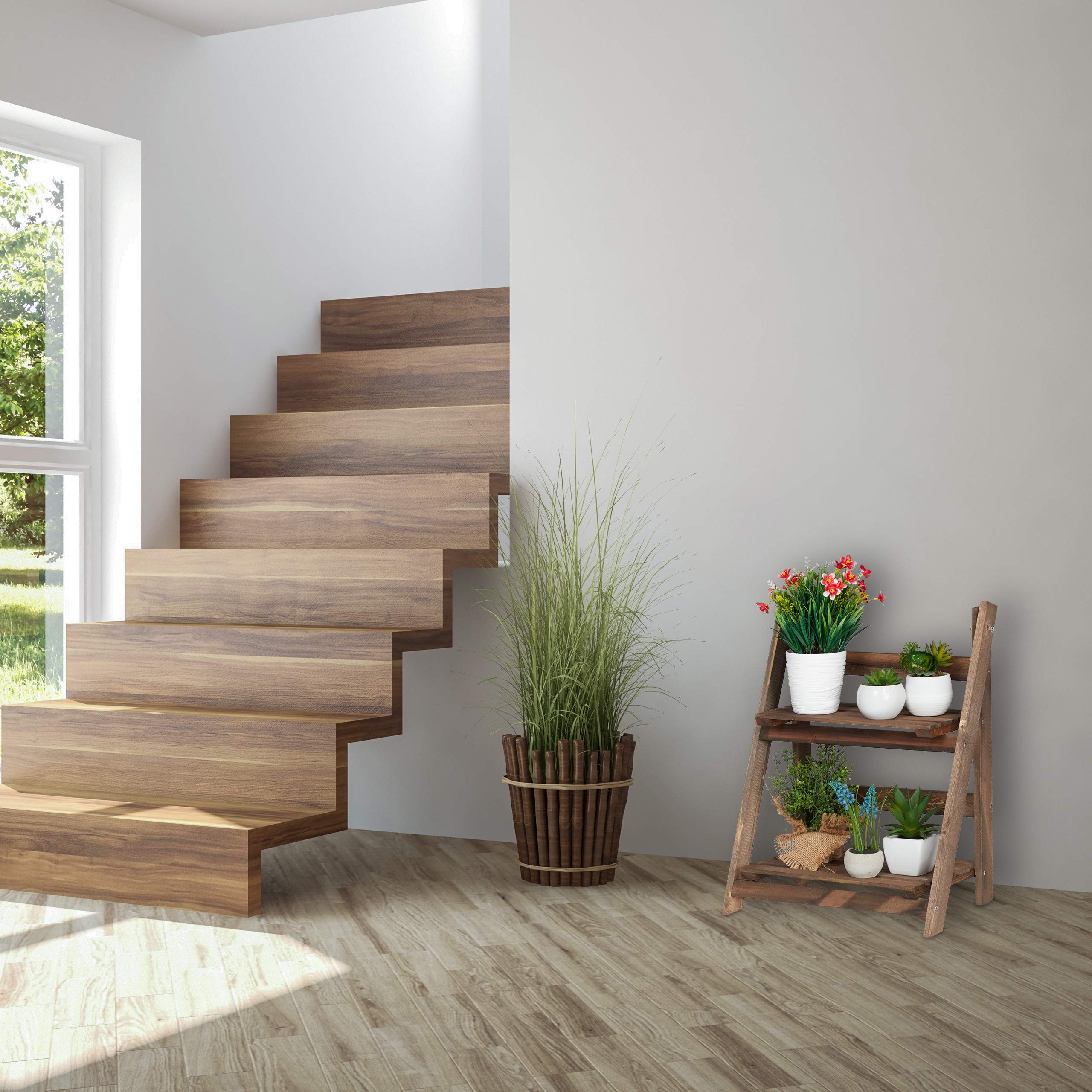 Relaxdays Blumentreppe, 2-stufig, Blumenleiter Holz, klappbar, Leiterregal Pflanzen, HBT: 51,5 x 41 x 24 cm, dunkelbraun