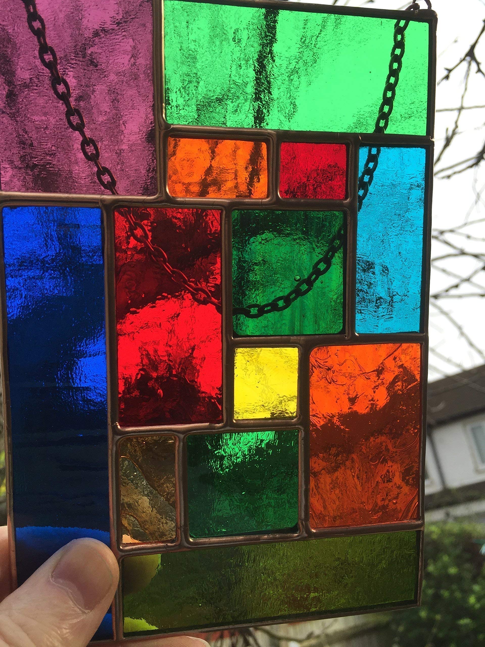 Pannello in vetro colorato, in rame, multicolore, arte astratta