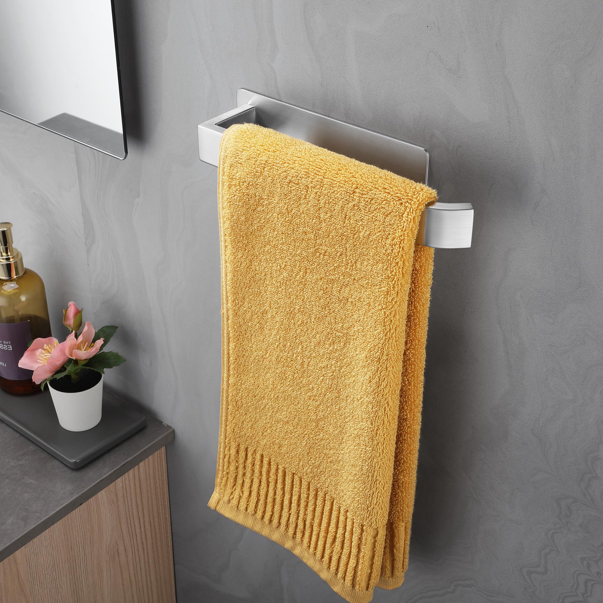 ALOCEO Porta Asciugamani Bagno Adesivo, Portasciugamani da Parete in Acciaio Inox, Argento 24 cm