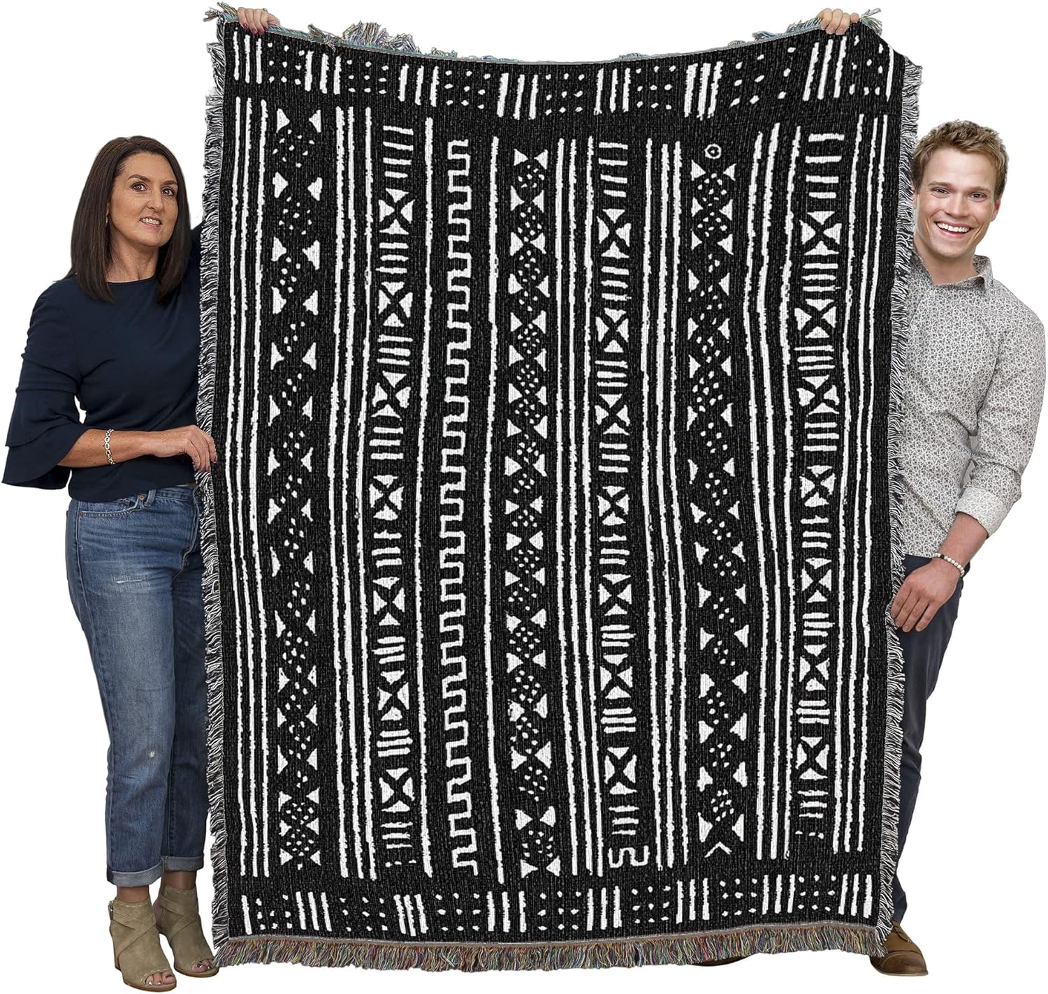 Pure Country Weavers Mud Cloth Blanket - African Style - African Cultural Gift Tapestry Throw Woven from Cotton - Made in The USA (72x54)