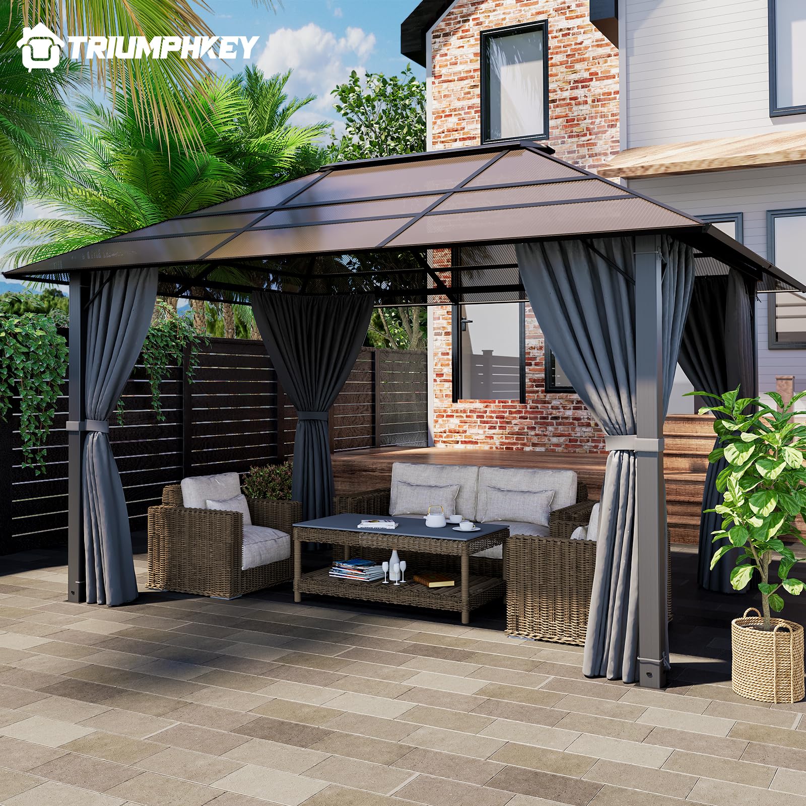 TRIUMPHKEY Tonnelle de Jardin 3x4 Imperméable,Gazebo de Impermeable Panneau de Protection Solaire Double pc Uv50+, Tonnelle de Jardin Extereur en Aluminum, Barnum Gris