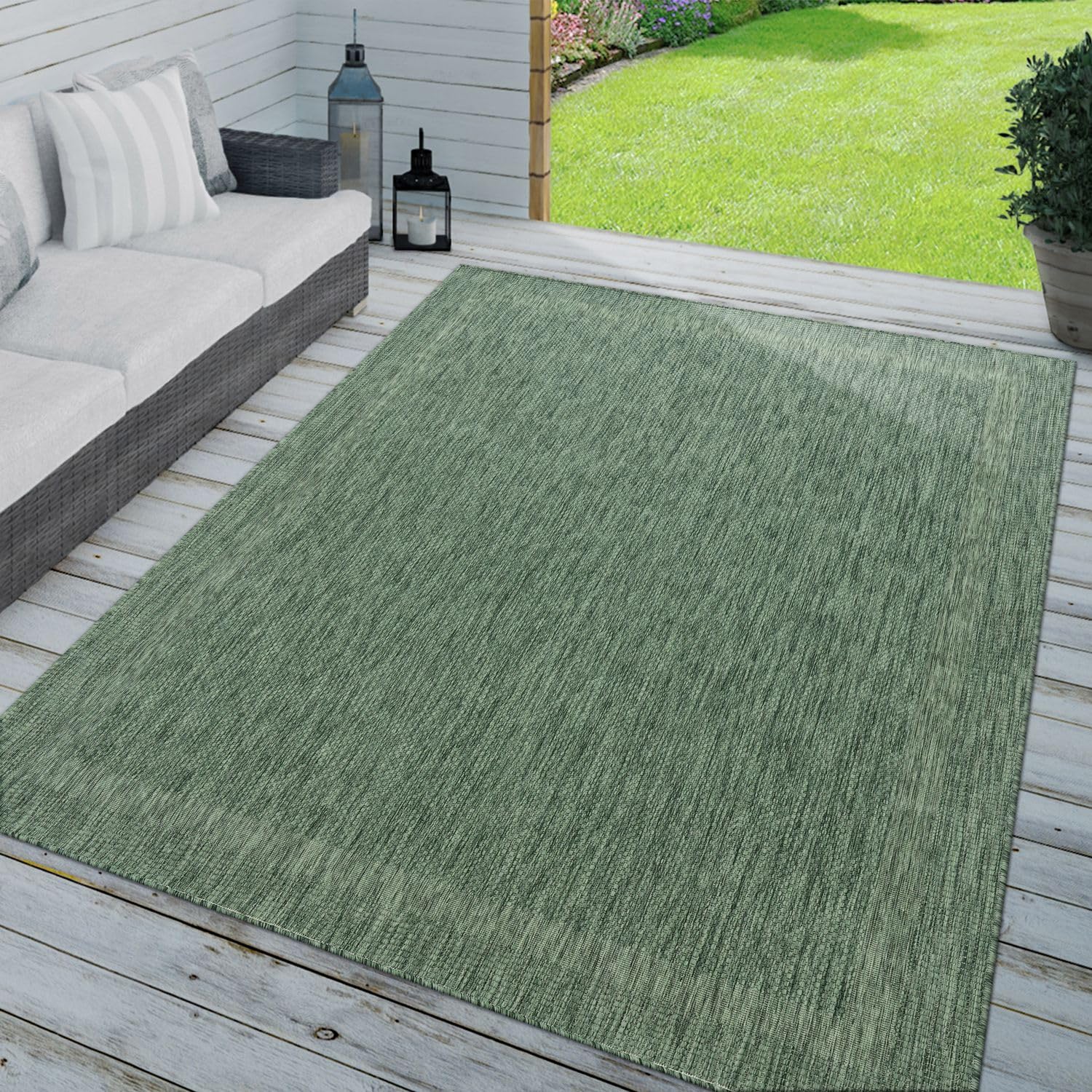 TT Home Outdoor Rug Garden Rug Unicoloured Border Modern, colour: Green, Size:80x150 cm