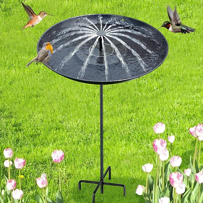Solar Bird Bath Fountain, 15.5 Inch Deck Mount Metal Bird