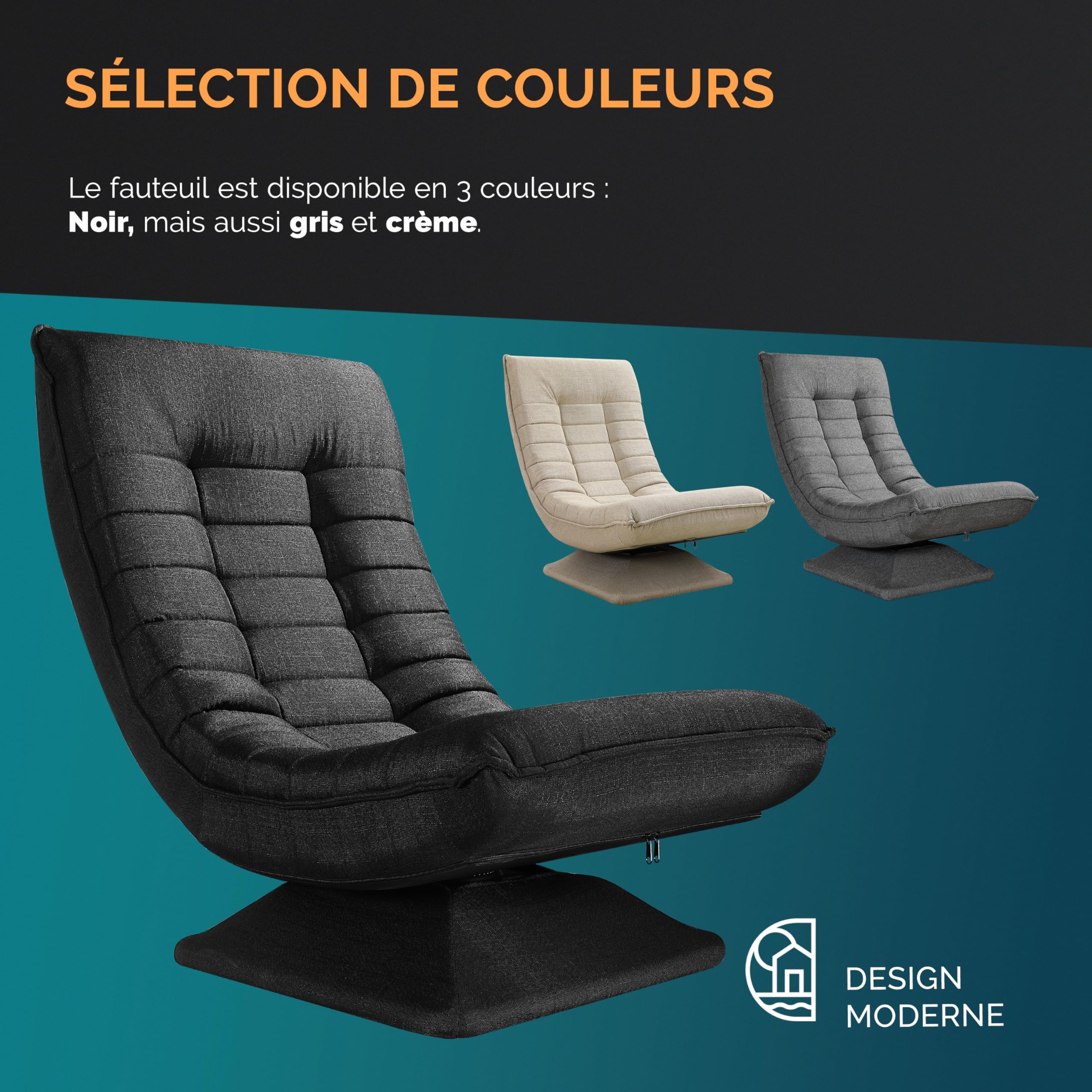 Casaria® Fauteuil Tout Confort pivotant à 360° Noir capacité de Charge de 150kg siège de Gaming 58x57x84/87cm Relaxation