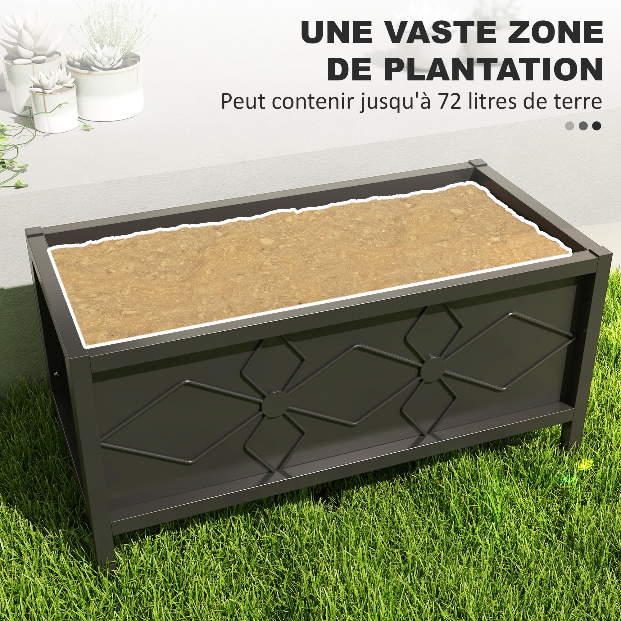 Outsunny Jardinière extérieure, jardinière surélevée galvanisée avec Bordure de sécurité, carré Potager de Jardin rectangulaire pour Fleurs, Herbes et légumes, 80 x 40 x 38 cm, Noir
