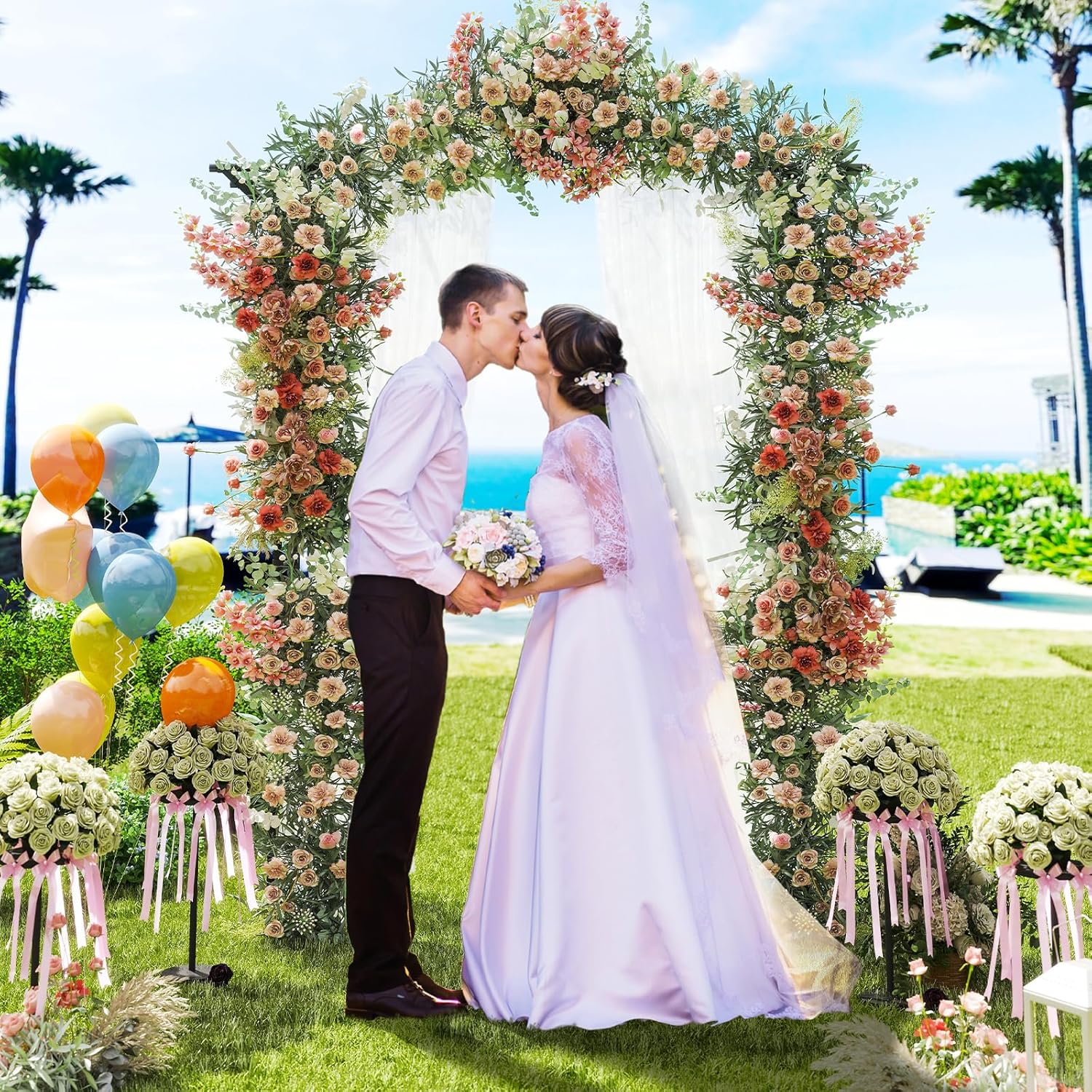 IRONMAX Garden Arch, 67''W x 83''H PE-Coated Metal Arbor Trellis for Climbing Plants, Outdoor Wedding Ceremony Archway, Decorative Garden Pergola Arch for Backyard, Lawn, Patio, Yard