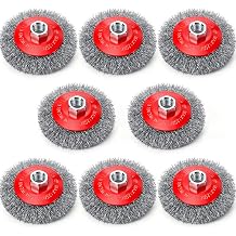 Bokon 8 Pack 4 Inch Coarse Crimped Wire Wheel for 4 1/2 Angle Grinder with 5/8 Inch-11 Threaded Arbor - 0.014 Inch Carbon Steel Wire for Rust, Corrosion, Paint Removal