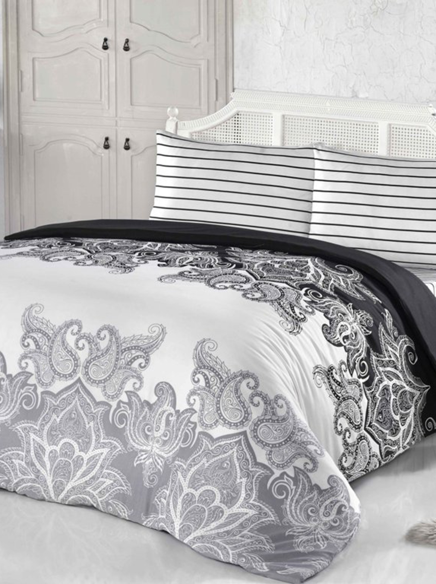 Housse de couette gris Ottoman pour lit double ambiance cocooning