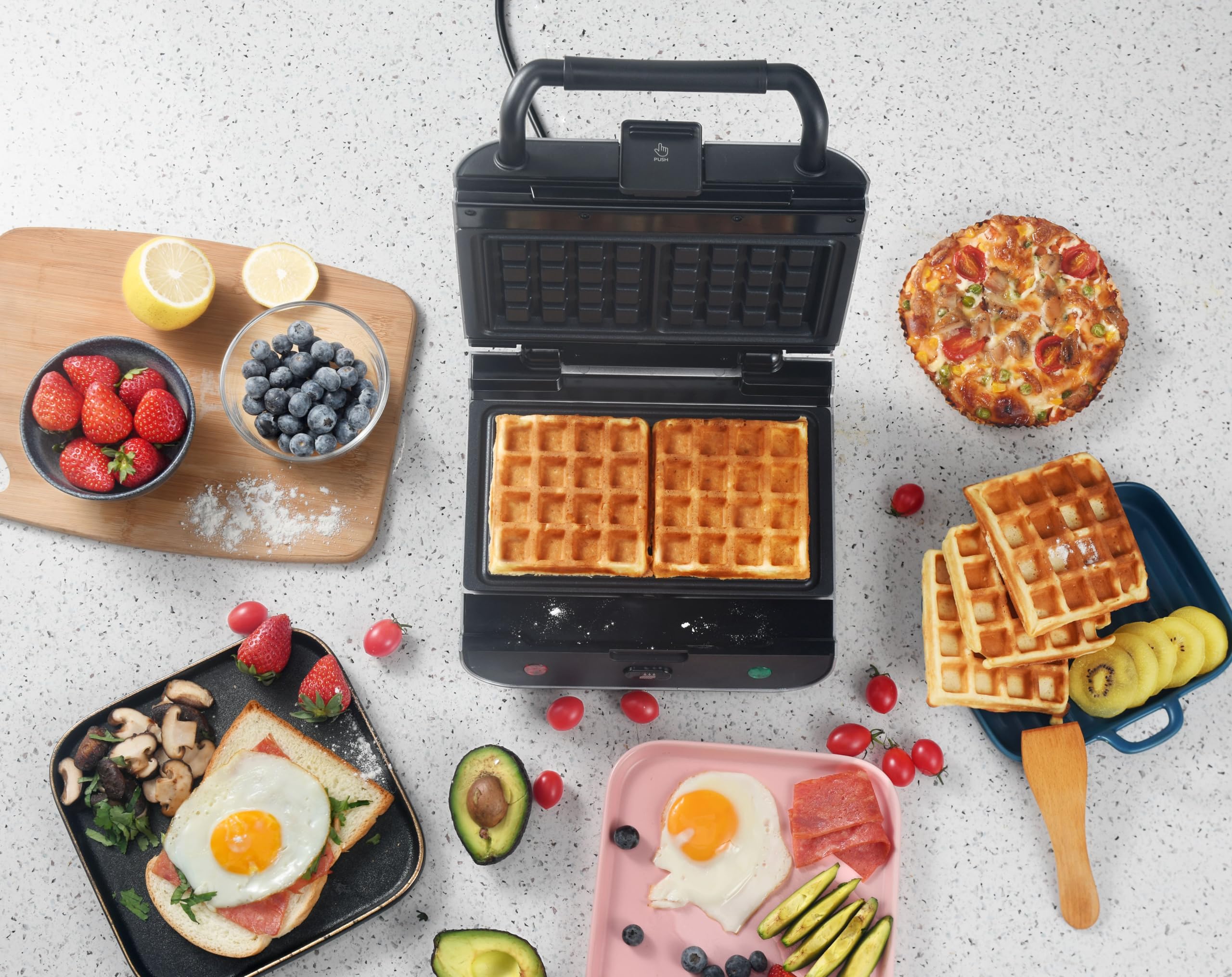 SENYA Appareil à gaufres et croque-monsieur, Gaufrier 3 en 1, Gaufres, Gaufrettes & Croques, 3 Plaques Interchangeables Antiadhésives, Rangement Vertical, Facile à Nettoyer