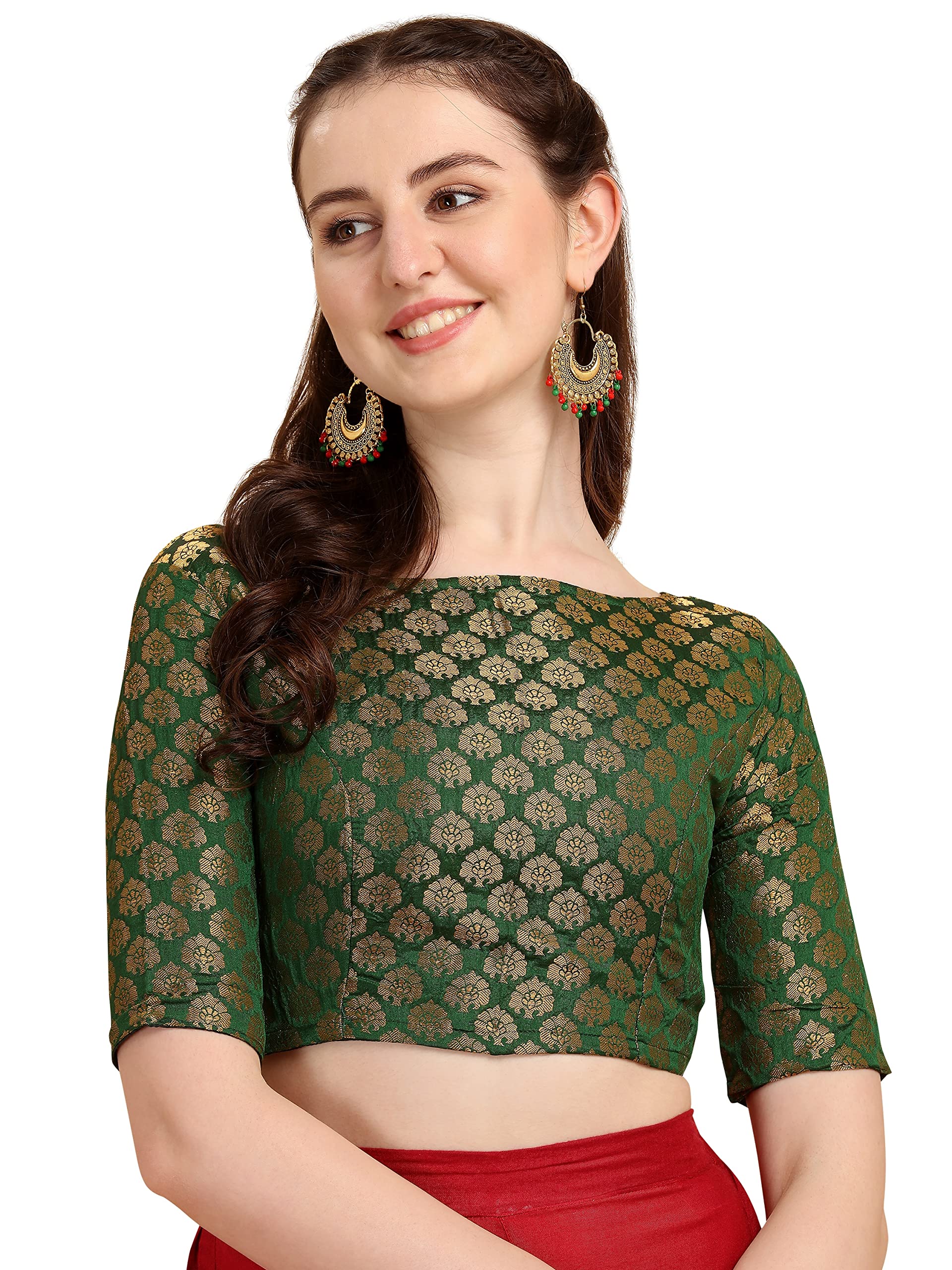 Oomph! Jacquard Green Readymade Blouse For Women - Rbbl60M