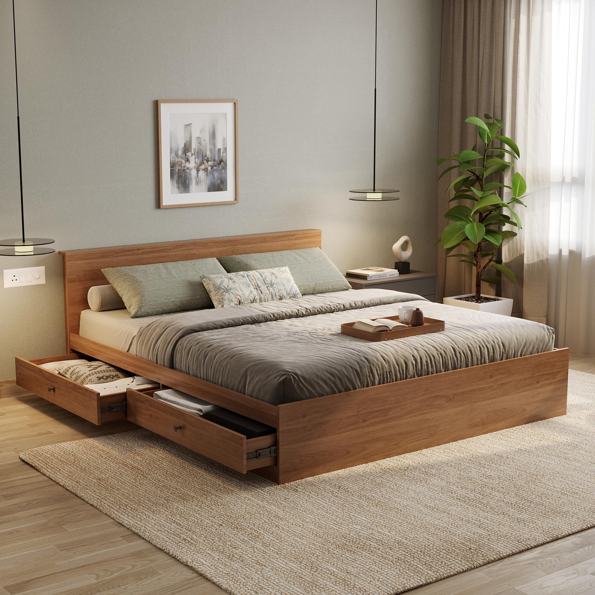 Wakefit Bed | 1 Yr Warranty | King Size Bed, Comes with Drawer Side Storage, Noise-Free, Density: 680–750 kg/m³, Termite & Borer Resistant, Fits Mattresses Up to 8 Inches(Taurus78x72-Columbian Walnut) discount deal