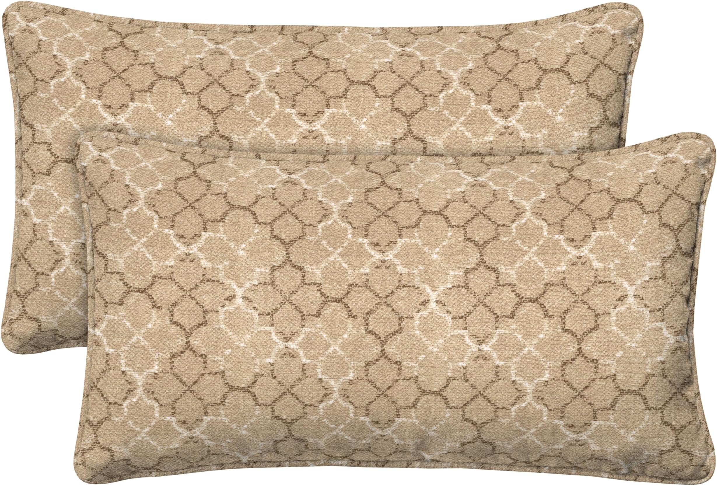 Honeycomb Outdoor Lumbar Toss Pillow Set, 22" W x 12" L, Courtyard Geo Almond Lumbar Outdoor Pillows