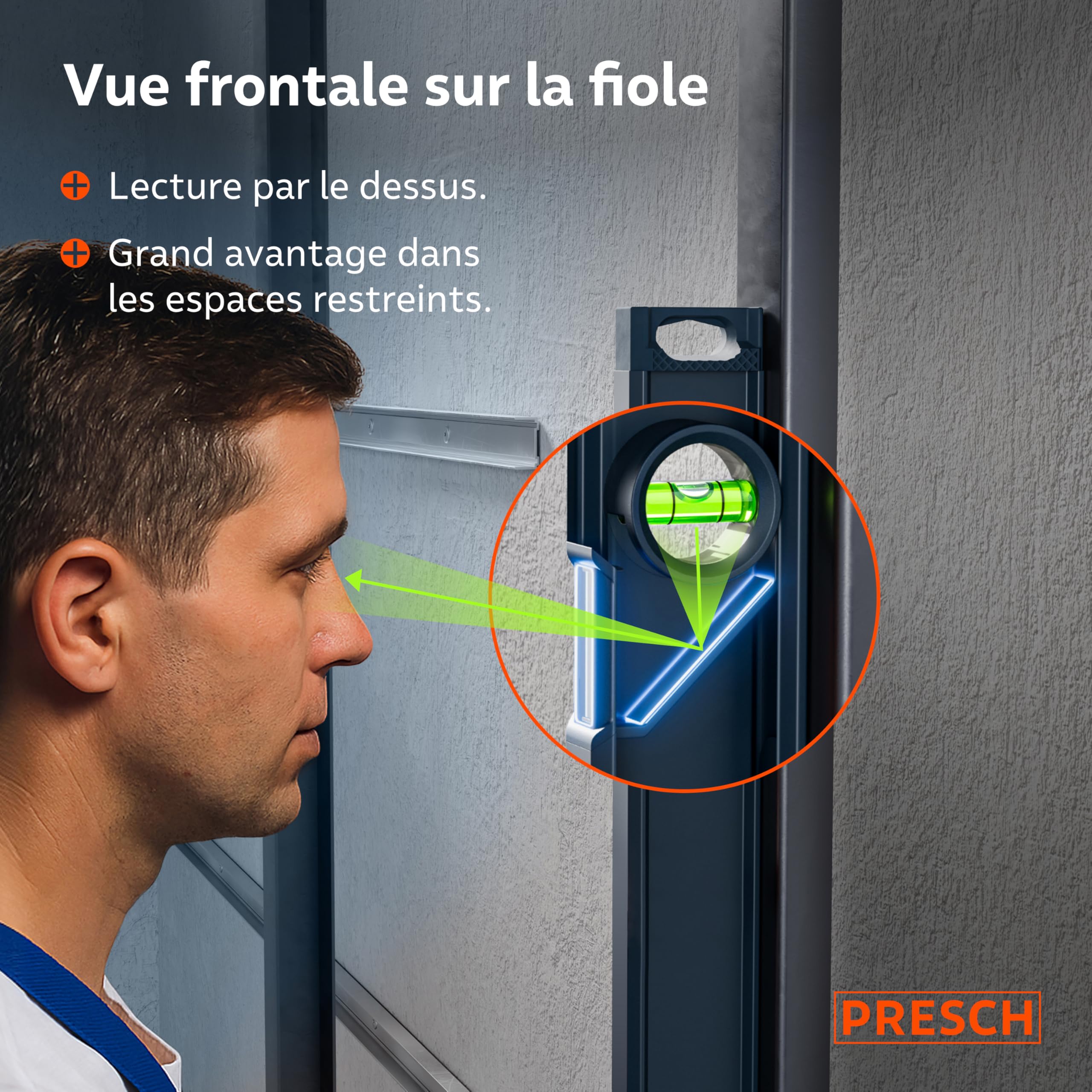 Presch Niveau à Bulle Magnétique 80cm - Fiole incassable avec pente 2% - Fenêtre de lecture verticale - Embouts antidérapants innovants - Surface de mesure précise