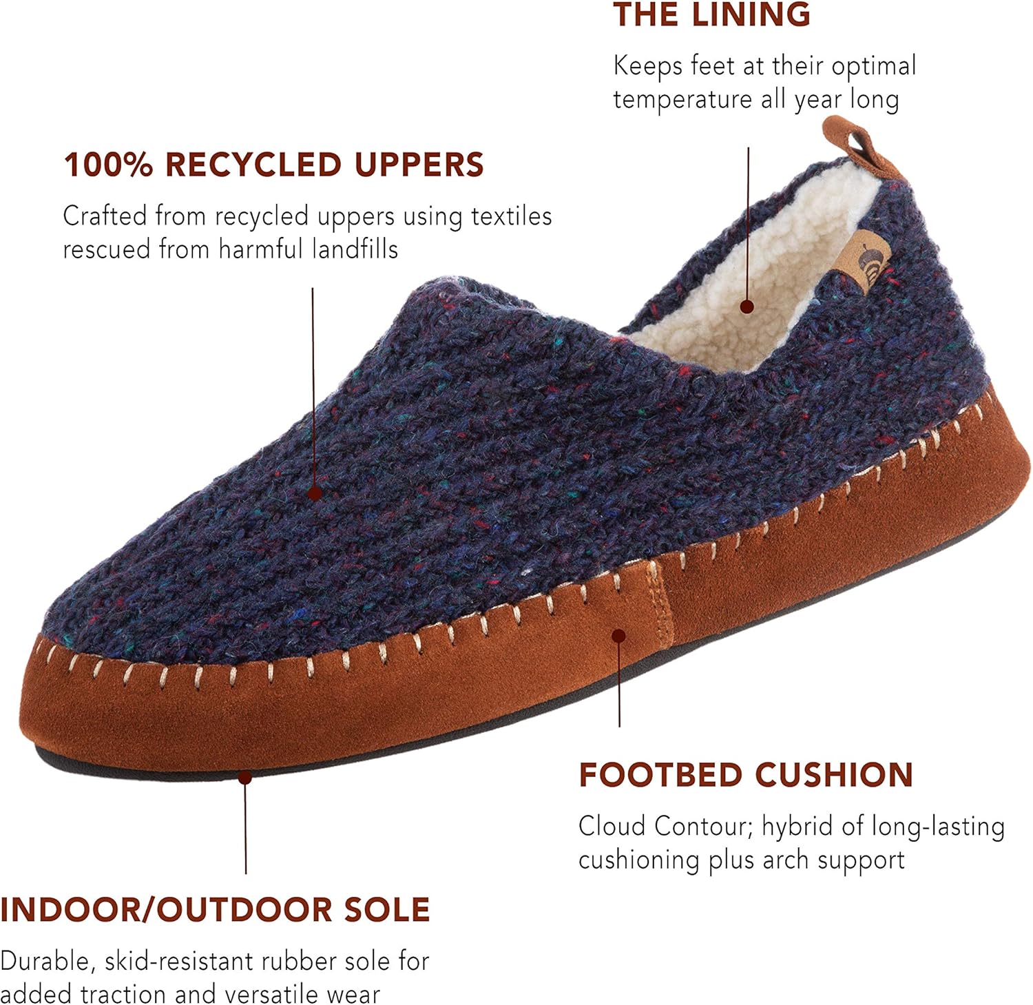 Acorn mens Camden Recycled Moccasin Slippers With Berber Lining - Image 7