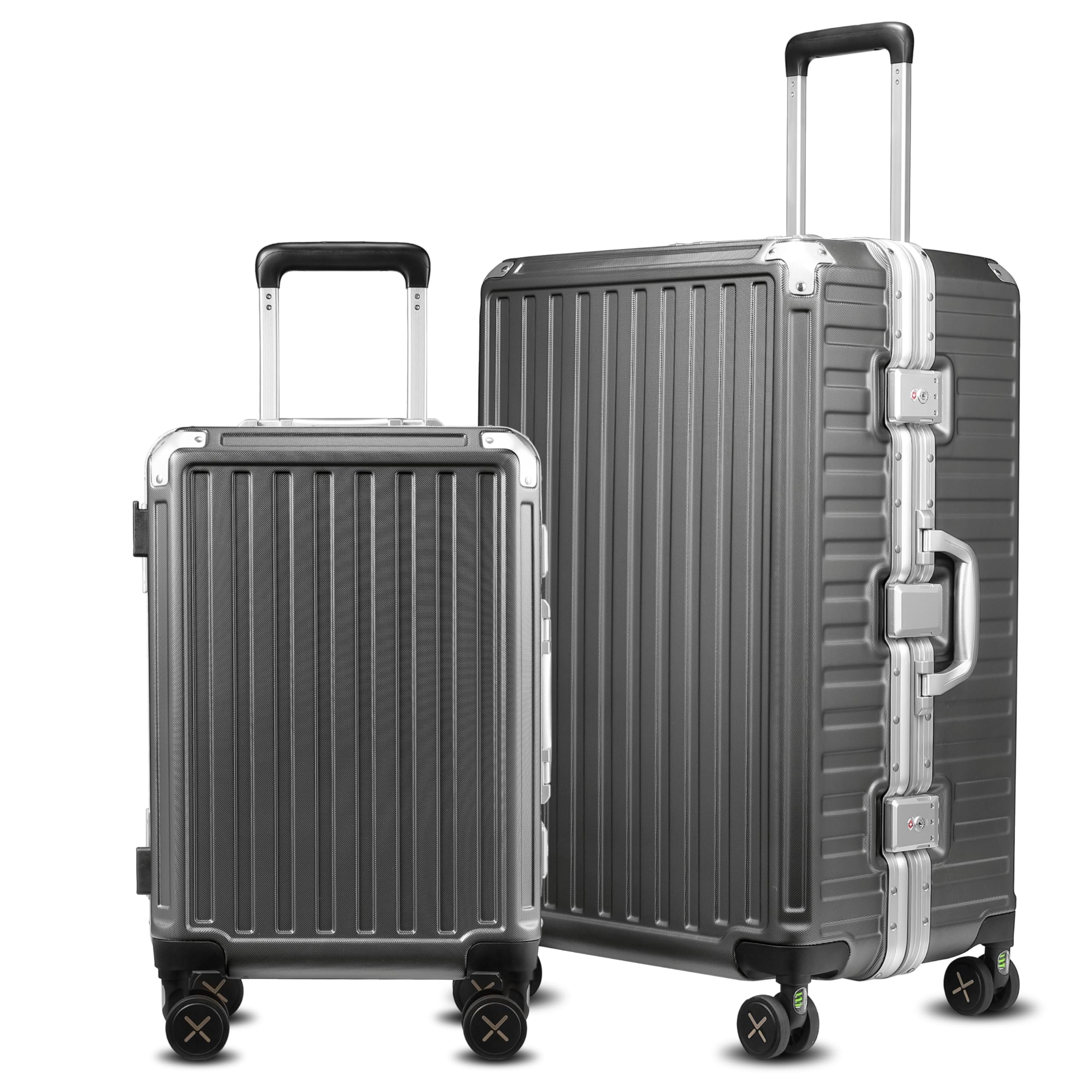 LUGGEX Carry On Luggage with Spinner Wheels, Aluminum Frame Zipperless Polycarbonate Hard Shell Suitcase, Charcoal Metallic, 2-Piece Set (20/27)