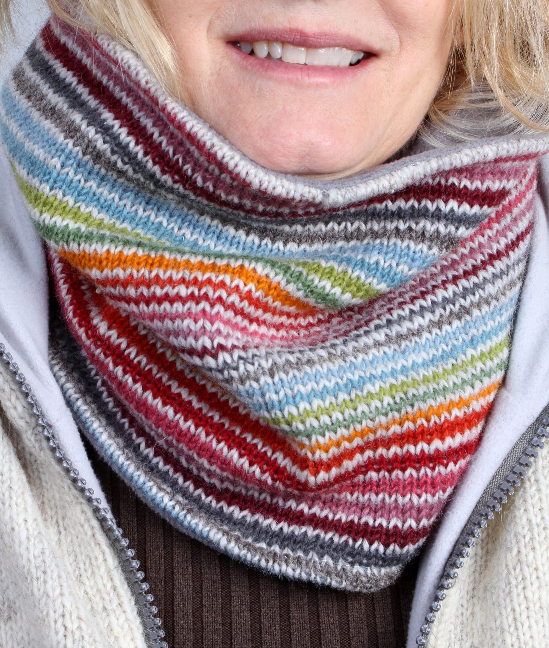 De la Mujer Multicolor invierno forro de rayas de punto de lana Snood térmico interior