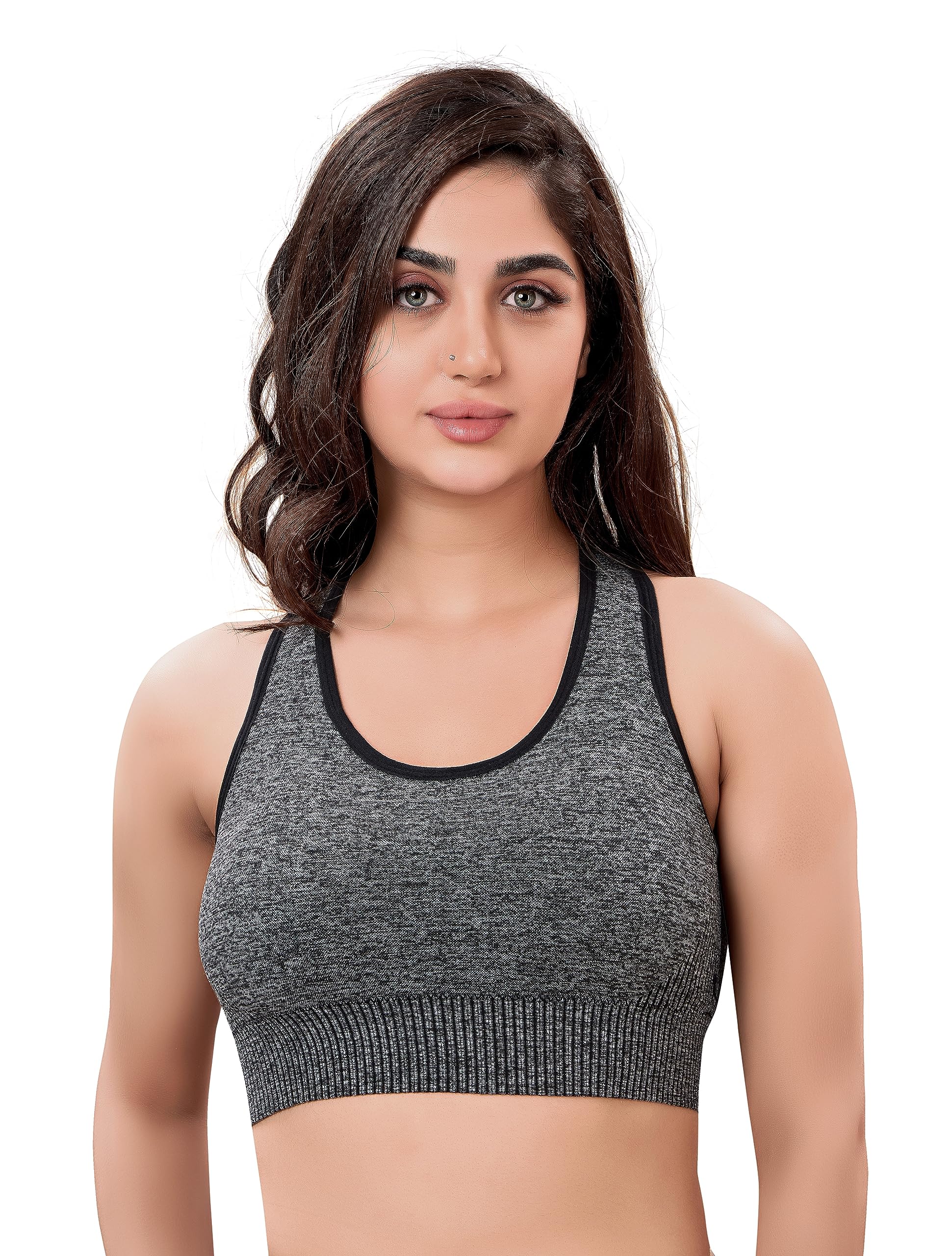 GLAMROOT Women's Polyamide Spandex Full Coverage Everyday Lightly Padded Sports Bra, Size L-XL