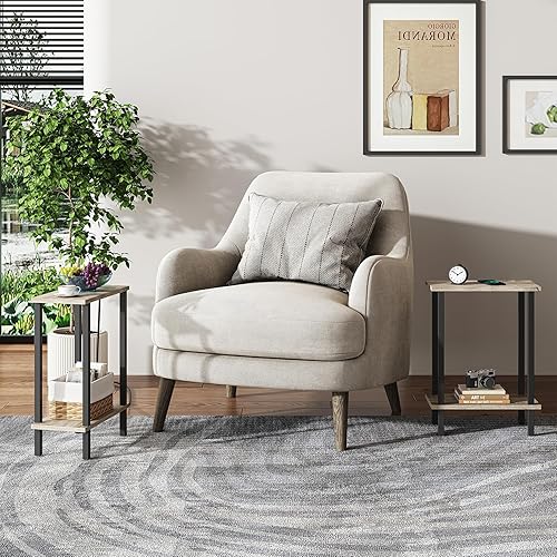 Miniatura 7 de TUTOTAK Mesa auxiliar pequeña, mesa auxiliar estrecha, juego de 2, mesa de sofá delgada, mesita de noche delgada, mesa de sofá, sala de estar,