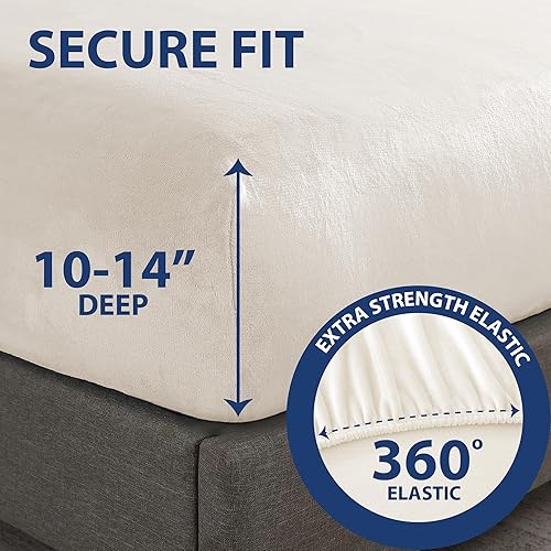 Miniatura 4 de Cathay Home Sábana bajera de franela de felpa ultrasuave y gruesa, sin pelusas, calidez acogedora para todas las estaciones, sábana bajera ajustable