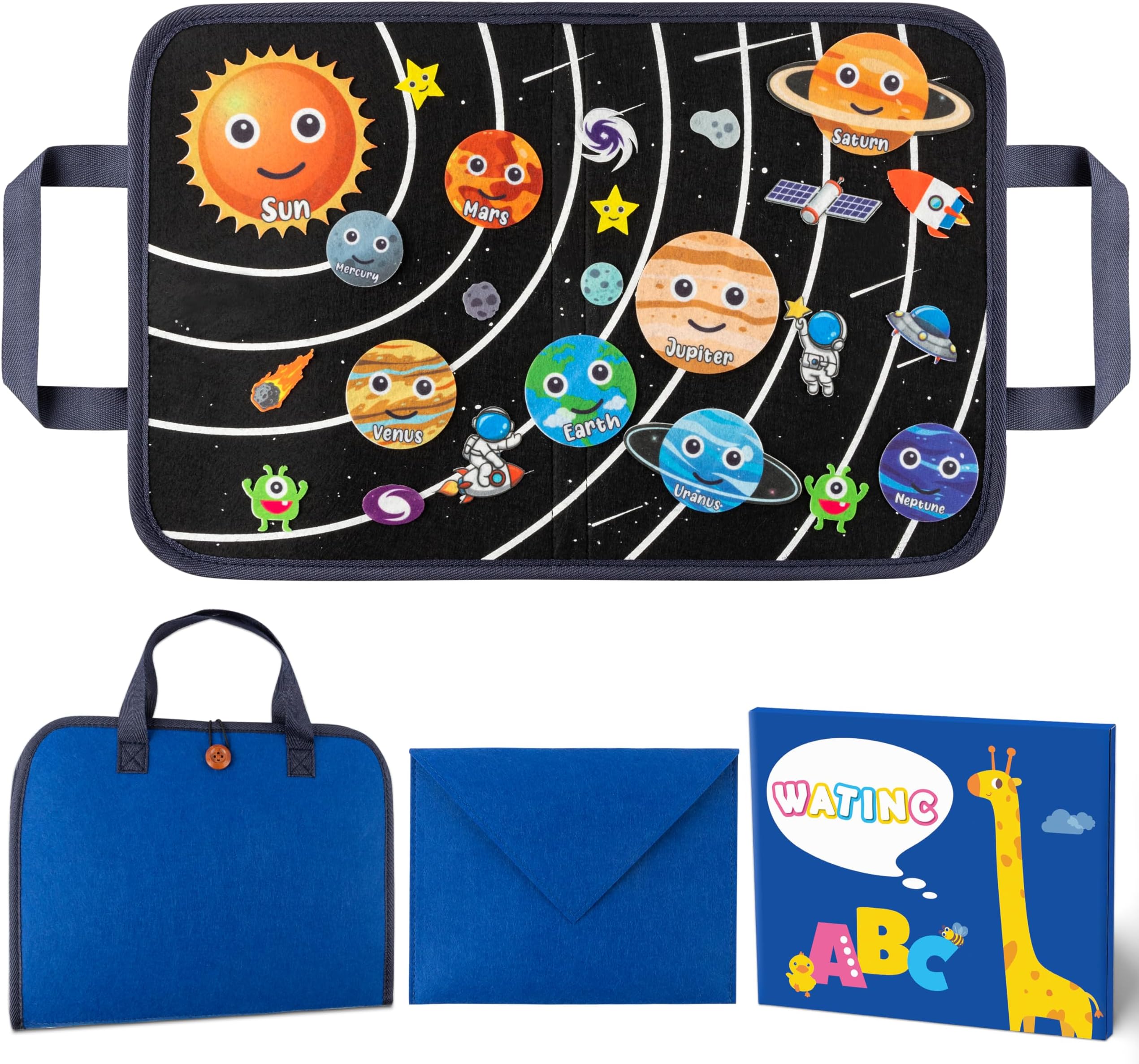 WATINC 25Pcs Outer Space Travel Felt-Board Story Set Portable Felt Board Solar System Universe Storytelling Planets Astronaut Galaxy Themed Preschool Early Learning Interactive Play Kit for Toddlers