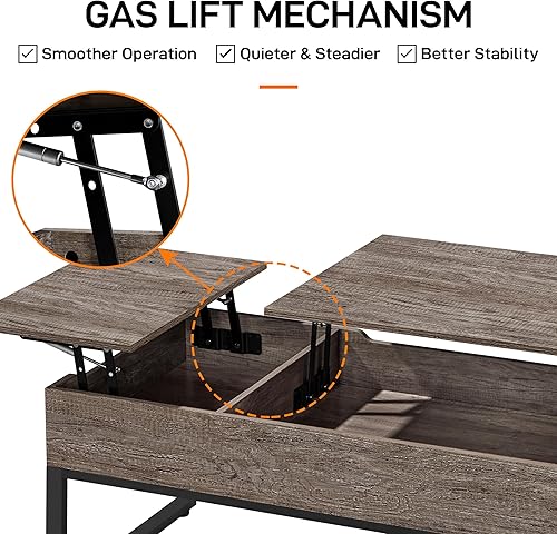 Miniatura 8 de Yaheetech Mesa auxiliar con tapa elevable para sala de estar, mesa auxiliar industrial con almacenamiento, compartimento oculto y cajón para
