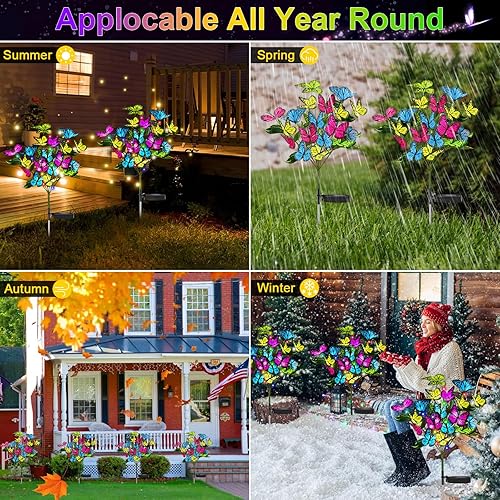 Miniatura 6 de TYNLED Luces solares de mariposa para exteriores, 63 mariposas, 126 LED, luces solares de decoración de jardín, impermeables, luces solares de