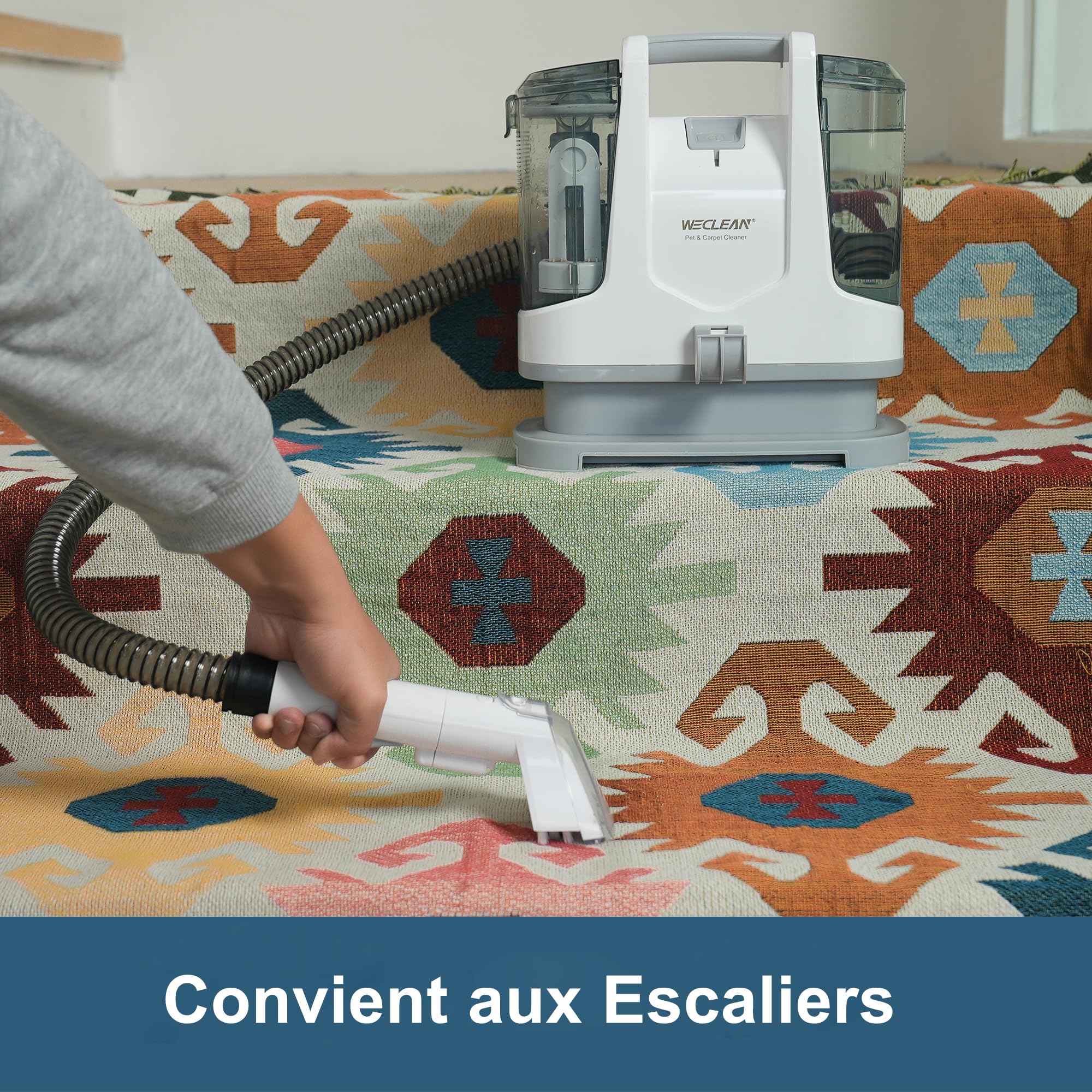 WECLEAN Nettoyeur Tapis Puissant 400W, Nettoyage Profond des Tapis, Moquettes et Taches Tenaces, Blanc
