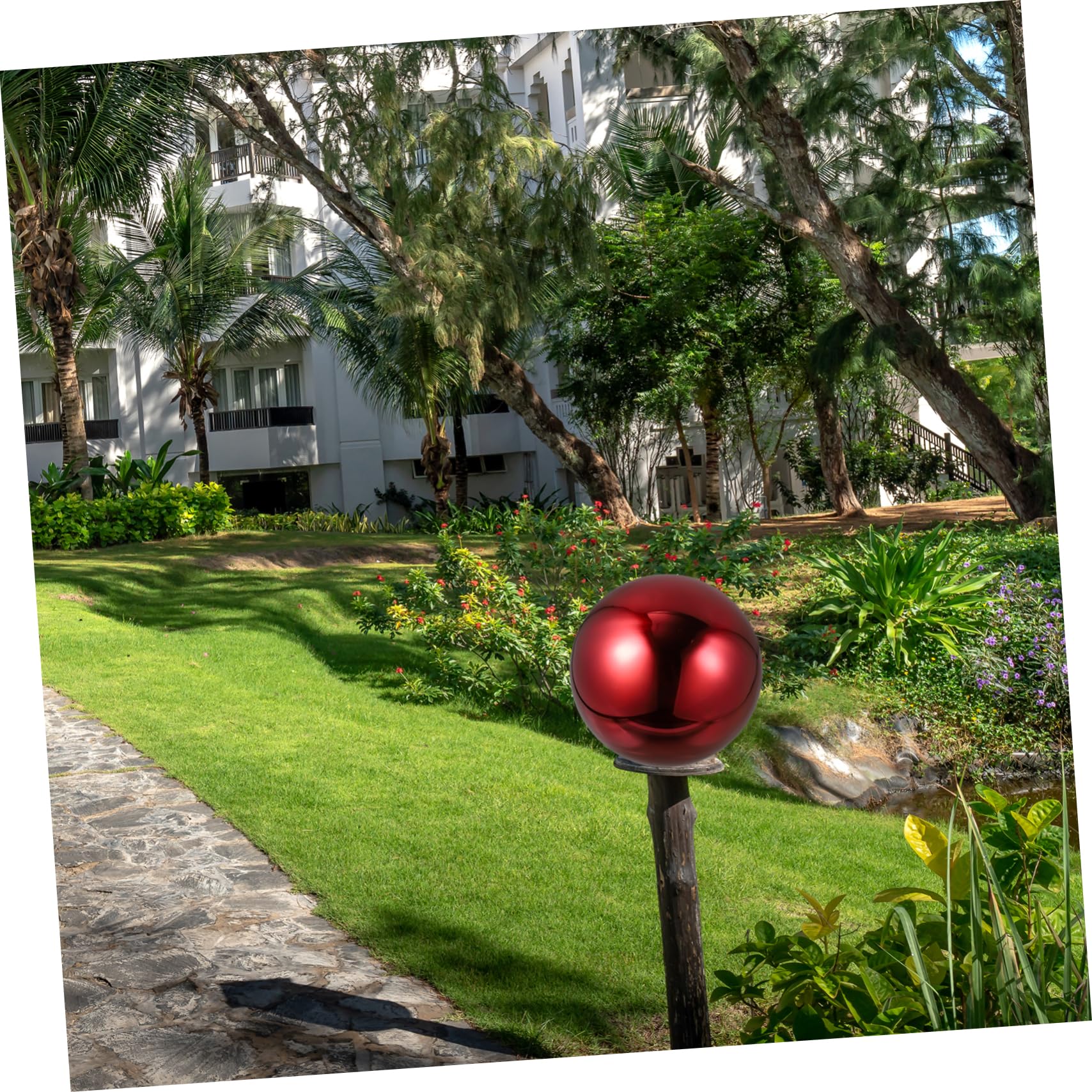 Sfera Design Semplice in Acciaio Inossidabile Riflettente da Giardino e Lunga Durata Rossa, Decorazione Esterna per Patio