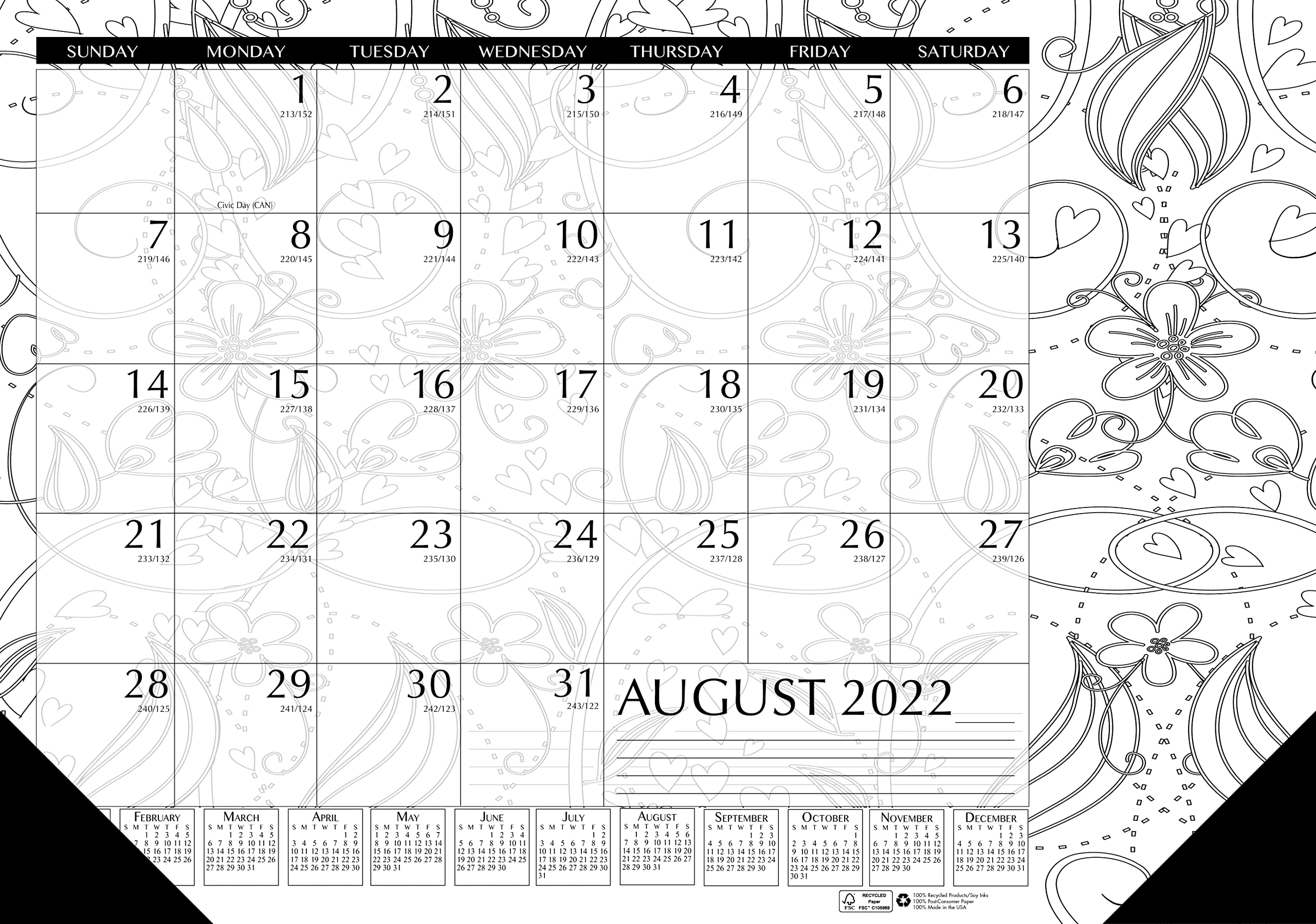 House of Doolittle 2022 - 2023 Monthly Desk Pad Calendar, Academic, Black and White Doodle, 18.5 x 13 Inches, August - July (HOD18765-23)
