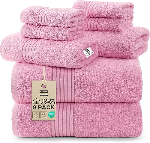 Vista 48 de Utopia Towels Juego de toallas prémium de 8 piezas, 2 baños, 2 manos y 4 toallas pequeñas, 100% algodón hilado en anillo, toallas altamente Azul