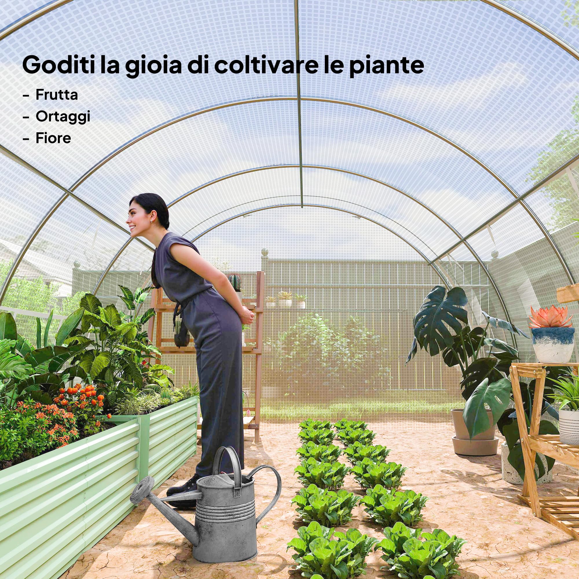 Outsunny Serra da Giardino a Tunnel 3.97x3x2 m con Porte Avvolgibili e Finestre, Serra per Orto con Struttura in Acciaio Zincato e Copertura PE, per Orto Verdure Fiori, Bianco