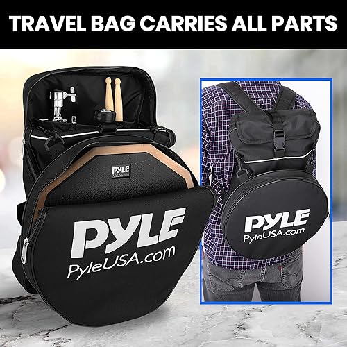 Miniatura 5 de Pyle Juego de almohadillas de práctica de 12 pulgadas con soporte de trampa, batería silenciosa de goma de doble cara con accesorios de batería,