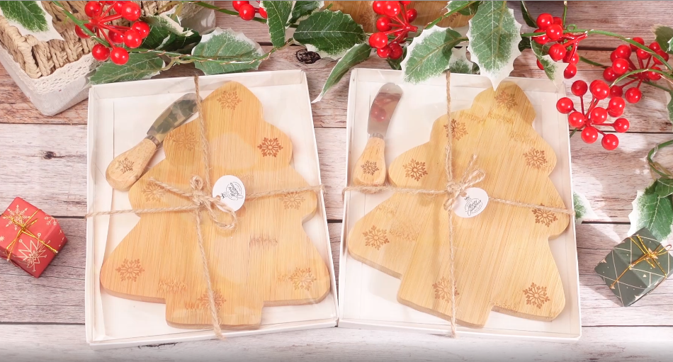Kigley Tabla de Cortar en Forma de Árbol de Navidad Juego de 6 Piezas Madera Natural miniatura 7