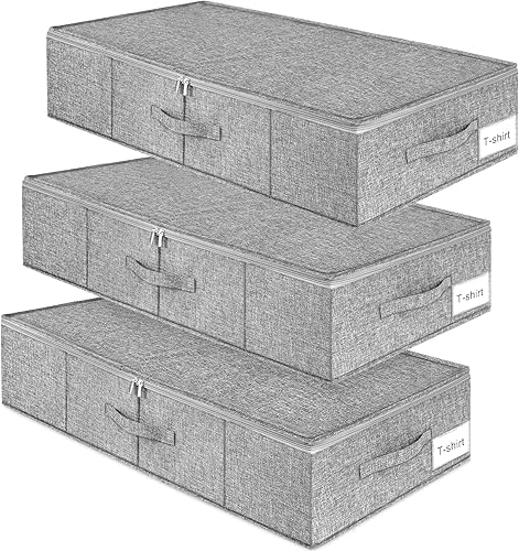 punemi Almacenamiento debajo de la cama, paquete de 3 bolsas contenedoras de almacenamiento debajo de la cama con tapa, organizador plegable y