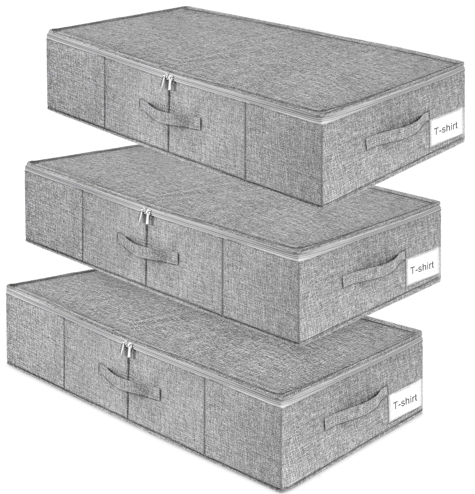 punemi 6.7 in High Under Bed Storage Containers with Zipper Lid, 3Pack,Grey