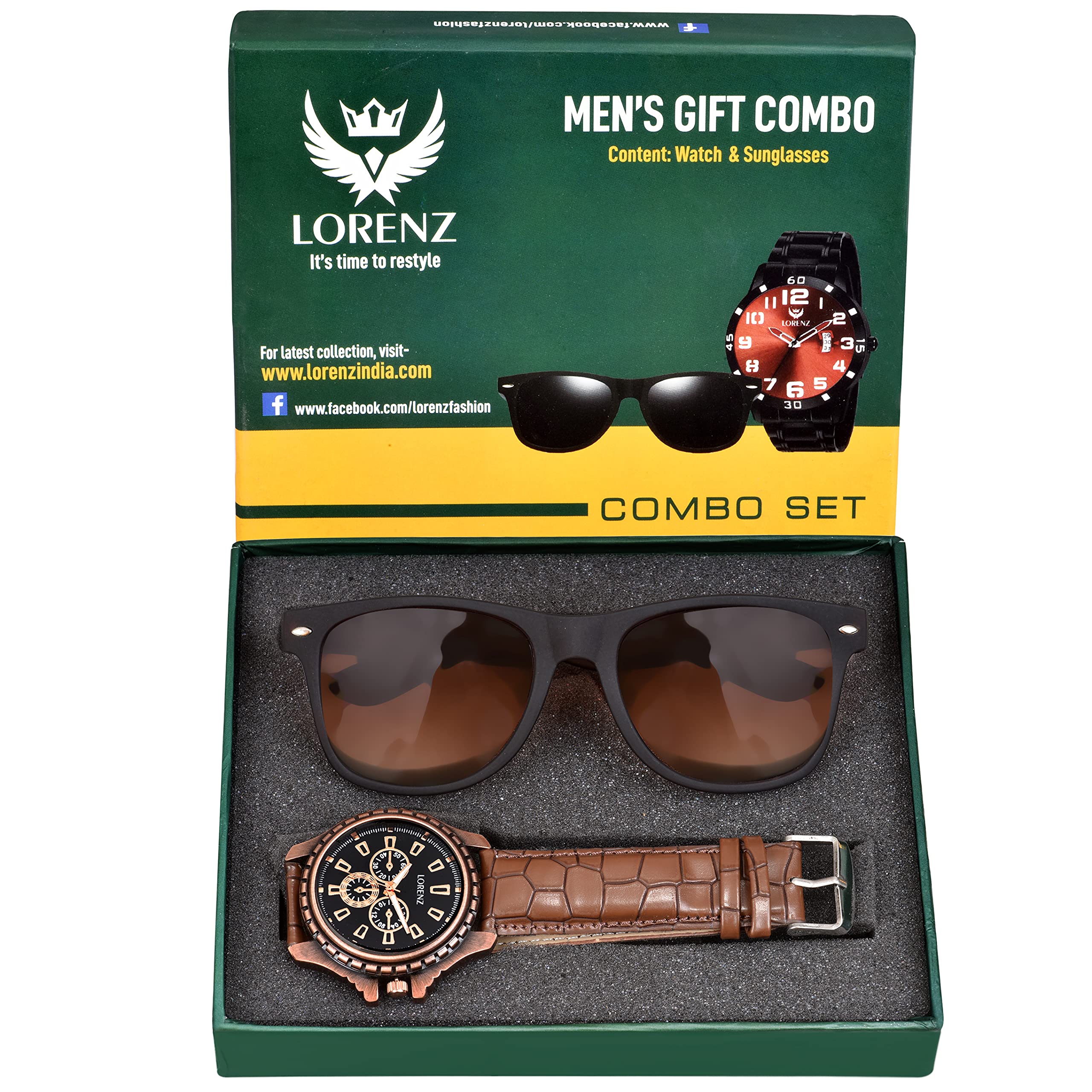 LORENZ Gift Set Combo of Mens Analogue Brown Dial Watch & Brown Sunglasses | CM-1054SN-13 (B097BX93PB) Amazon Price History, Amazon Price Tracker