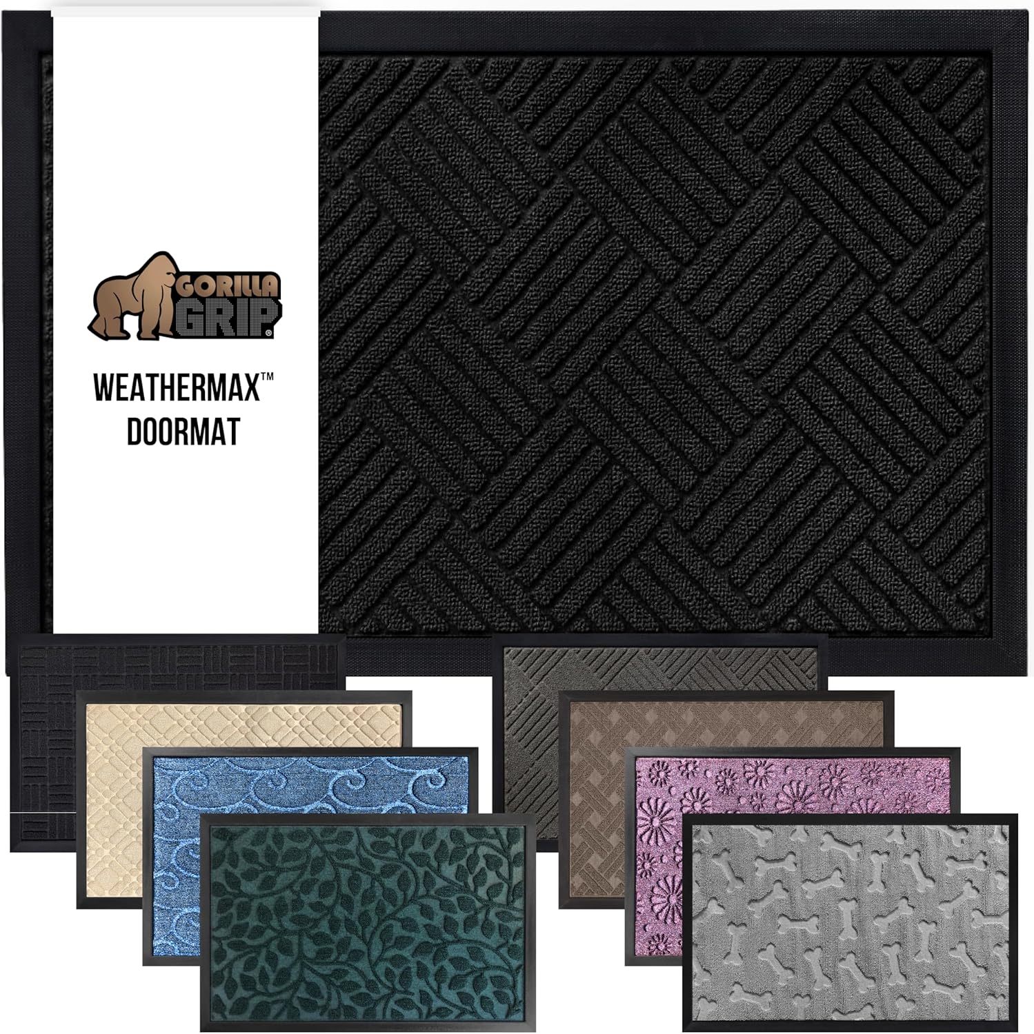 GORILLA GRIP 100% Waterproof All-Season WeatherMax Doormat US Designed Natural Rubber