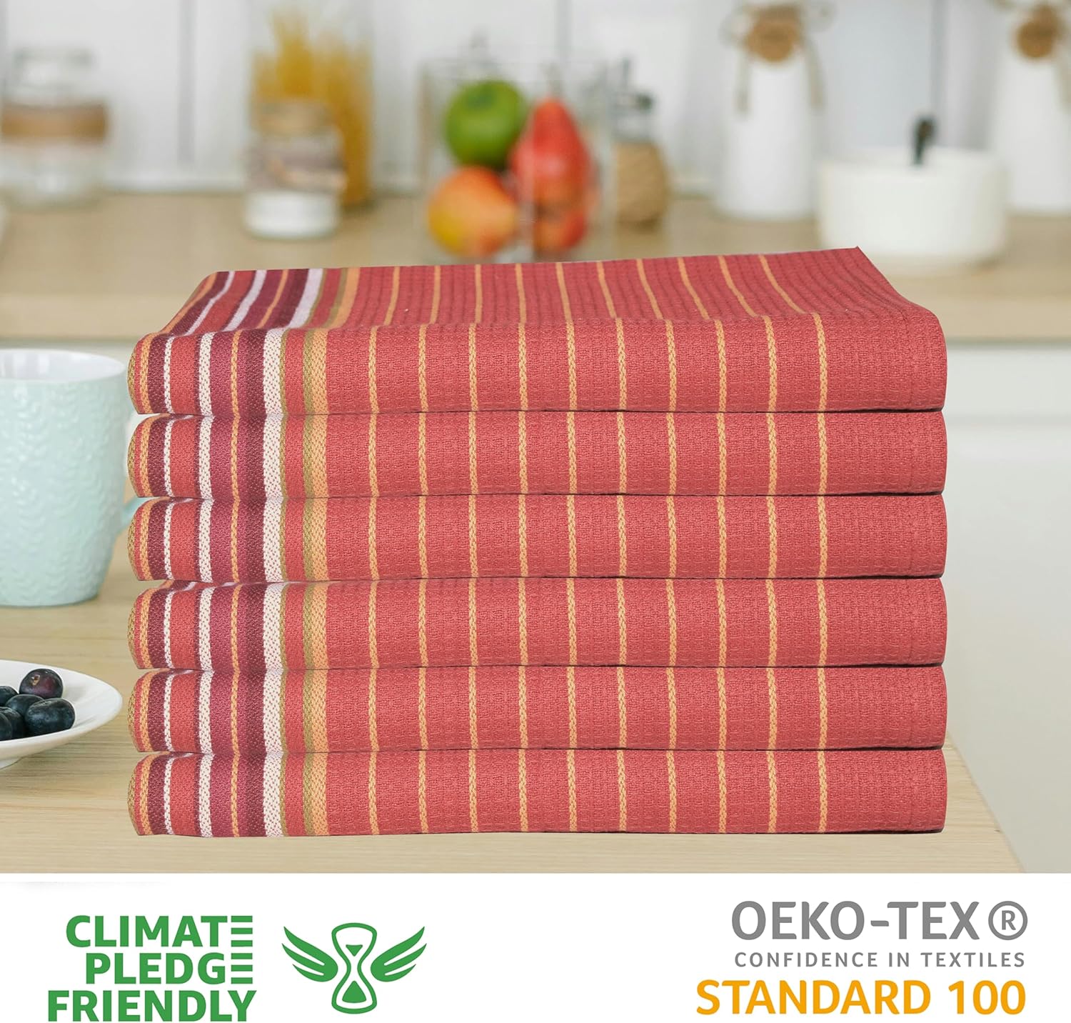 Urban Villa Kitchen Towels 100% Cotton Dish Towels for Kitchen(Set of 6) 20”x30” Dish Cloths Highly Absorbent Kitchen Linen Set with Hanging Loop Perfect for Drying Dishes Cleaning Hand Towels - Rust - Image 7