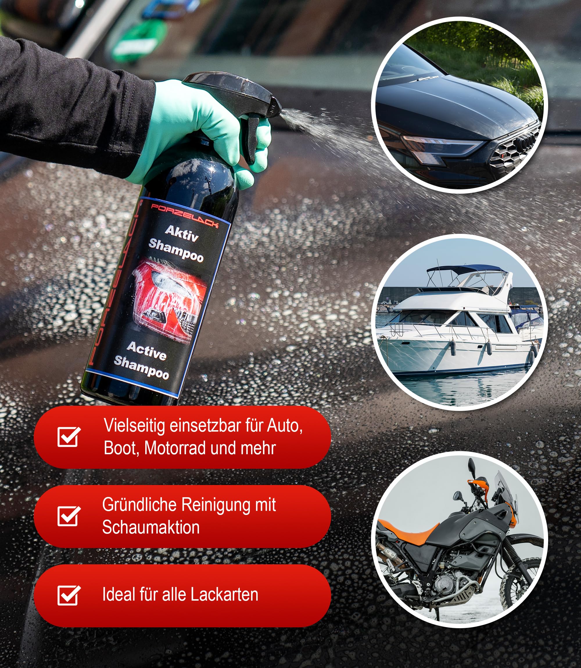 Autoshampoo, Aktiv Shampoo 5 Liter mit Abperleffekt - NEU Außen Autoreiniger Waschmittel inkl. Schaumreiniger-Effekt - Auto Shampoo für Aussen Autowäsche
