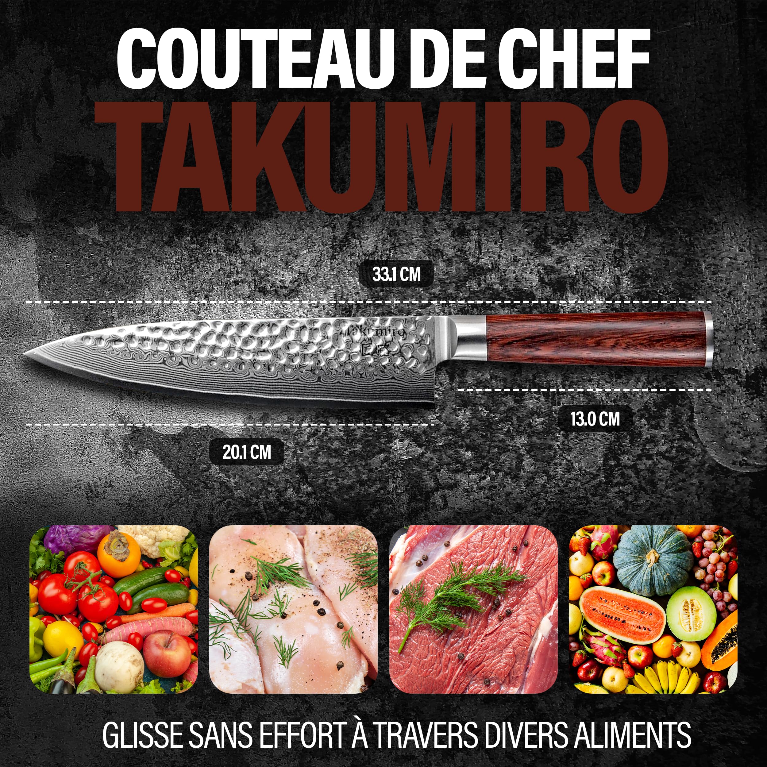 Coltello da chef Coltello da cucina giapponese Gyuto in acciaio Damasco inossidabile a 67 strati | Extremely Sharp Professional Kitchen Knife | Durevole Chef Knife (HRC 62, Legno Padouk)