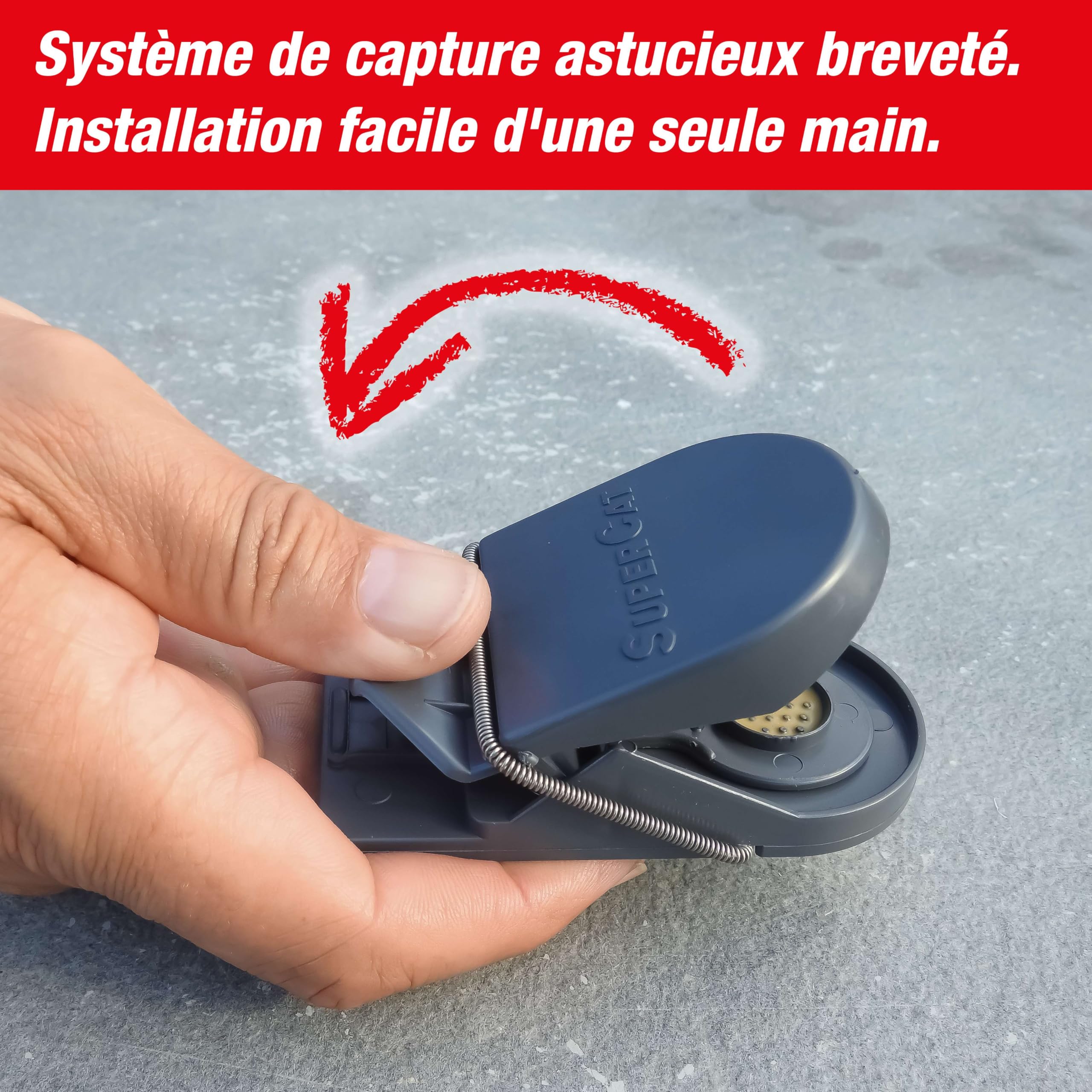 SWISSINNO Pułapka na myszy SuperCat - Skuteczna pułapka wielokrotnego użytku z przynętą masło orzechowe - Szybki chwyt - Wewnątrz i na zewnątrz - 4 sztuki