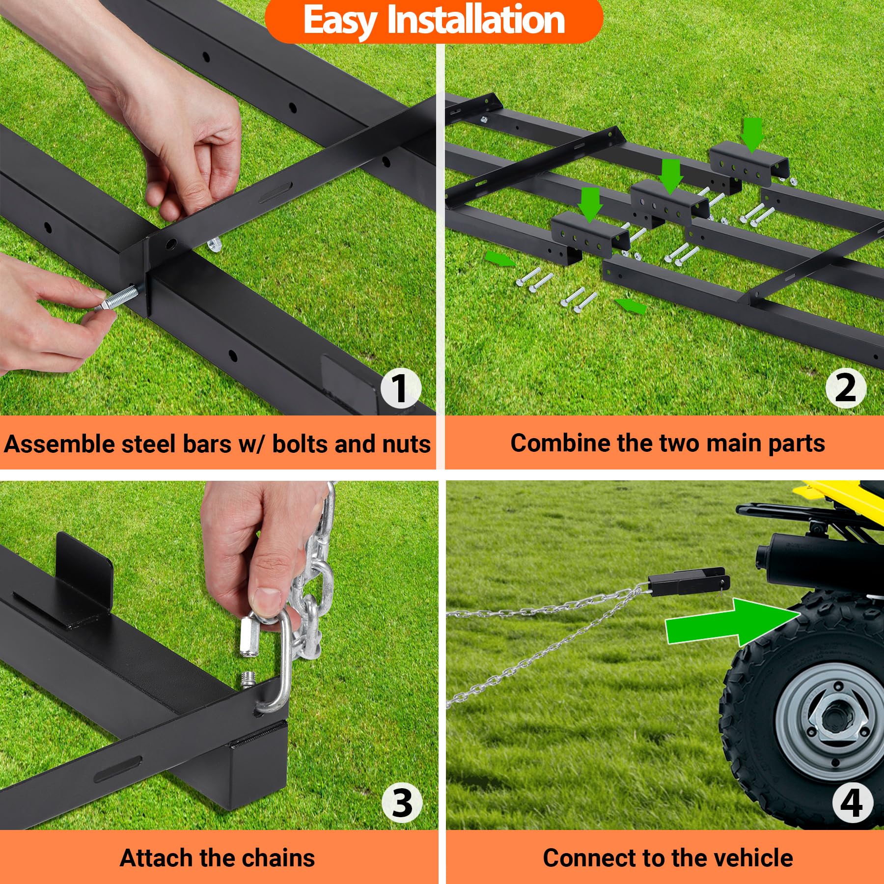 8 FT Drag Harrow Driveway Grader, Heavy Duty Power Rake
