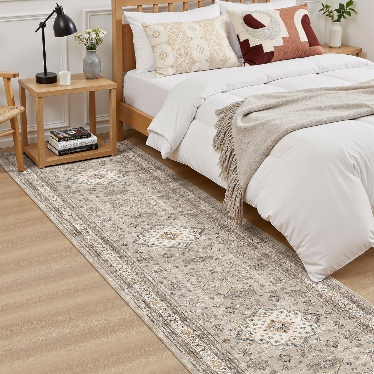 Vintage Hallway Runner Rug 2x8: Large Soft Washable Entryway for Kitchen Laundry Room Non-Slip Backing Runner for Entrance Living Room Bedroom Bathroom - Beige