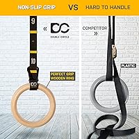 Vista 2 de Double Circle Anillos de gimnasia de madera (solo anillos) y guía de videos de ejercicios para gimnasio, compatible con crossfit y entrenamiento