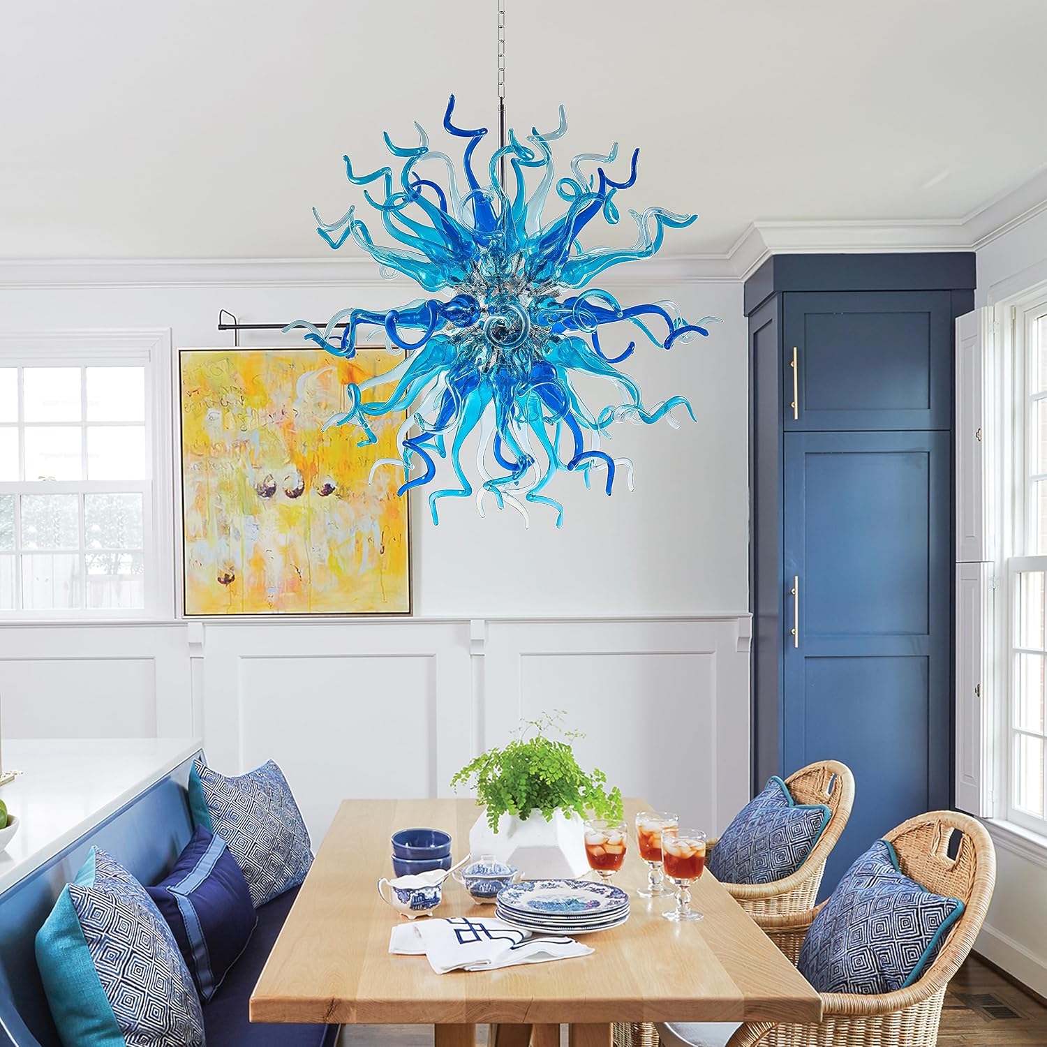 Modern Hand Blown Glass Chandelier Glass Metal Ball Living Room Art Decor Ceiling Light Hanging Light Fixture for Dining Room Kitchen Bathroom 20" D x 20" H