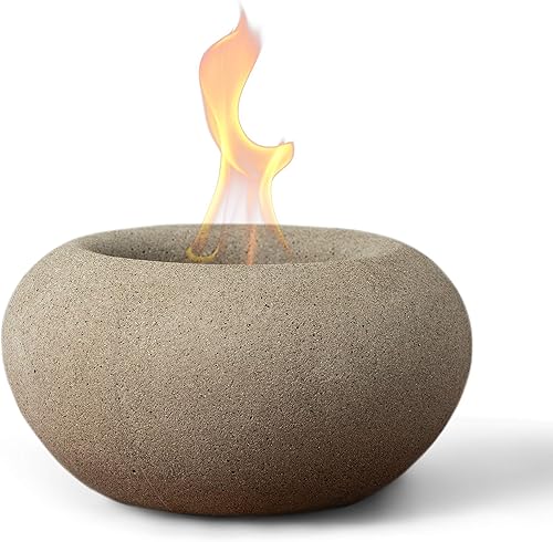 TerraFlame - Mesa para cuenco de fuego de piedra Hoguera portátil de hormigón para interiores y exteriores 1 lata de combustible de gel Quema