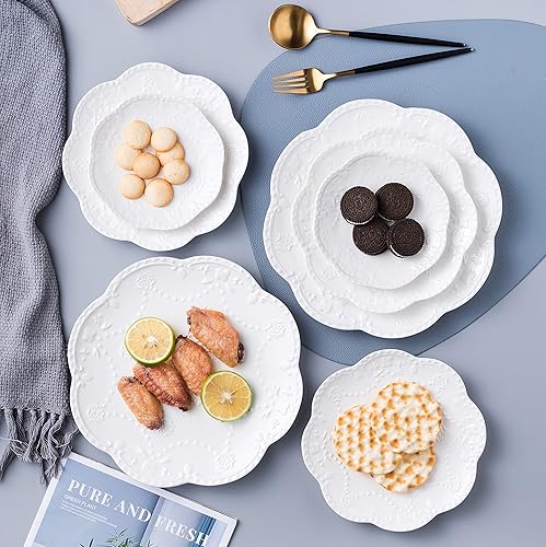 Miniatura 4 de Claytonic CL-PL015 - Juego de platos de porcelana blanca de encaje en relieve de 6 pulgadas, para pastaensaladapostre para restaurante, fiesta