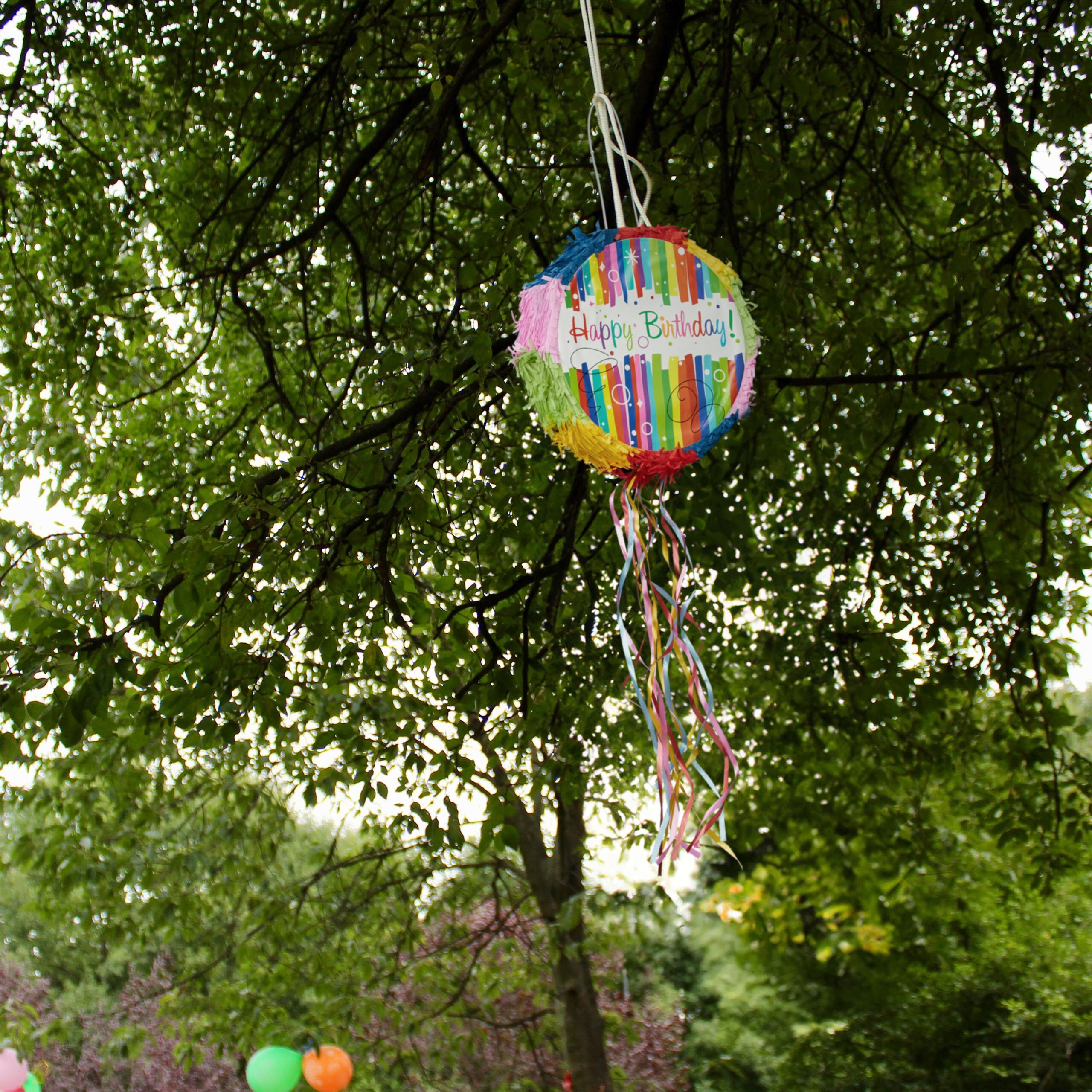 Relaxdays Pignatta con Scritta 'Happy Birthday, Piñata da Appendere, Compleanni, da Riempire, DxP: 32x9 cm, Multicolore
