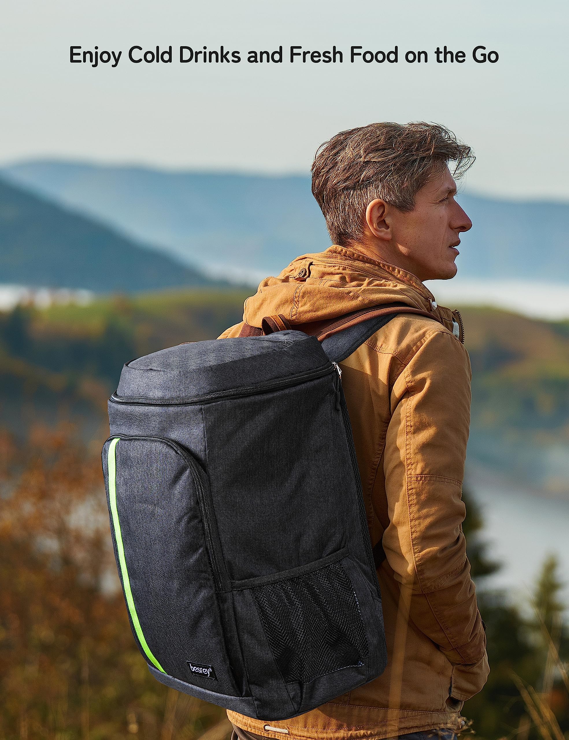 besrey Mochila de Refrigeración, Mochila Nevera Bolsa Térmica Grande, Mochila Portatil de Doble Capa, Ligera, Impermeable, para Comida Almuerzo Playa Trabajo Picnic Camping,Gris Negro