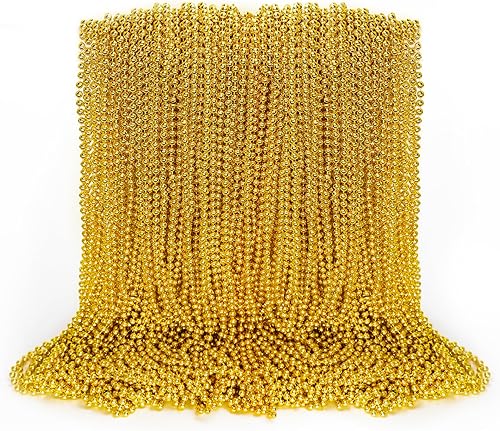 Miniatura 1 de 100 collares de cuentas, cuentas doradas de Mardi Gras para fiesta, cuentas de Navidad de Mardi Gras de 33 pulgadas, disfraz de juguete, desfile de